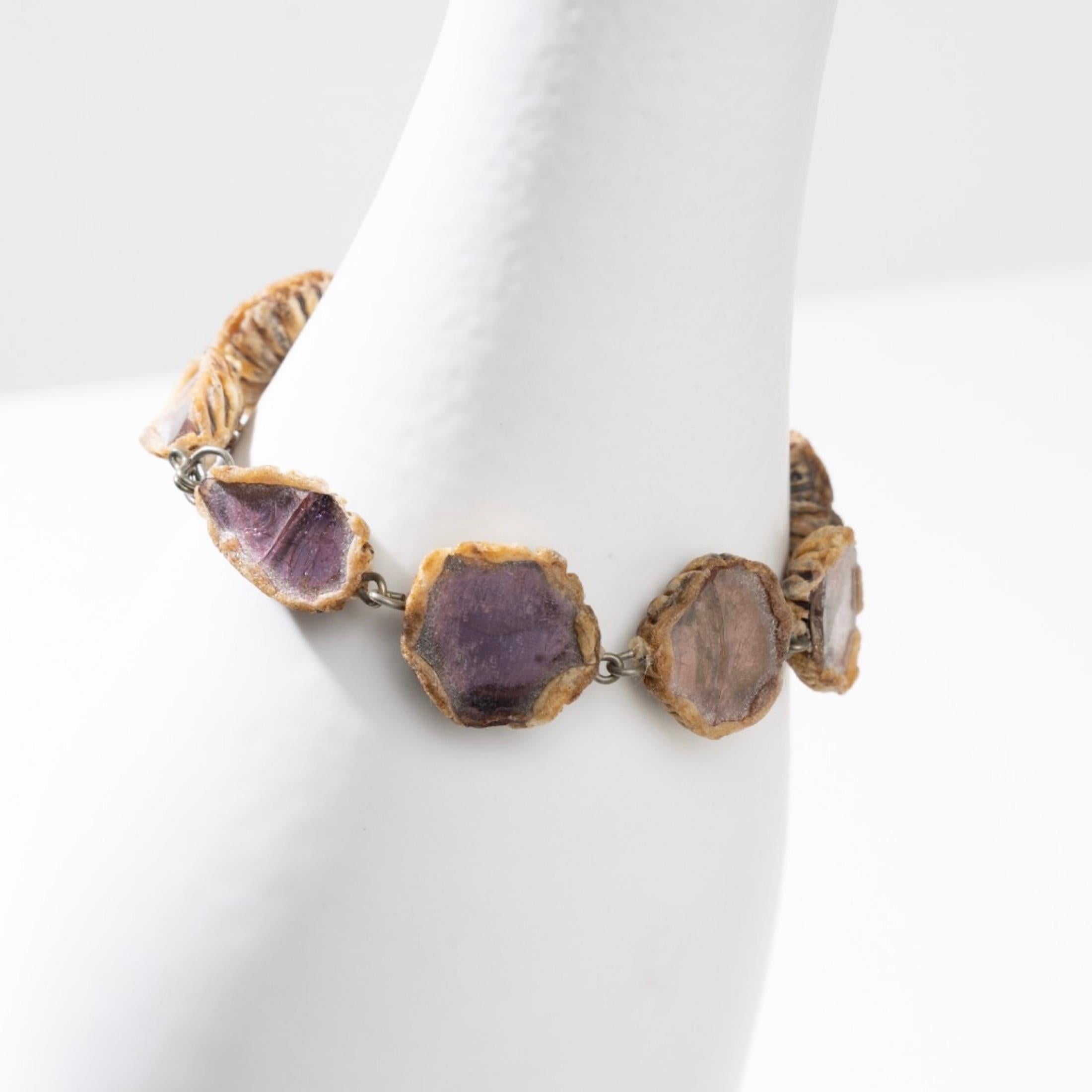 20th Century Bracelet by Line Vautrin – Beige Talosel Encrusted with Violetts Mirrors For Sale