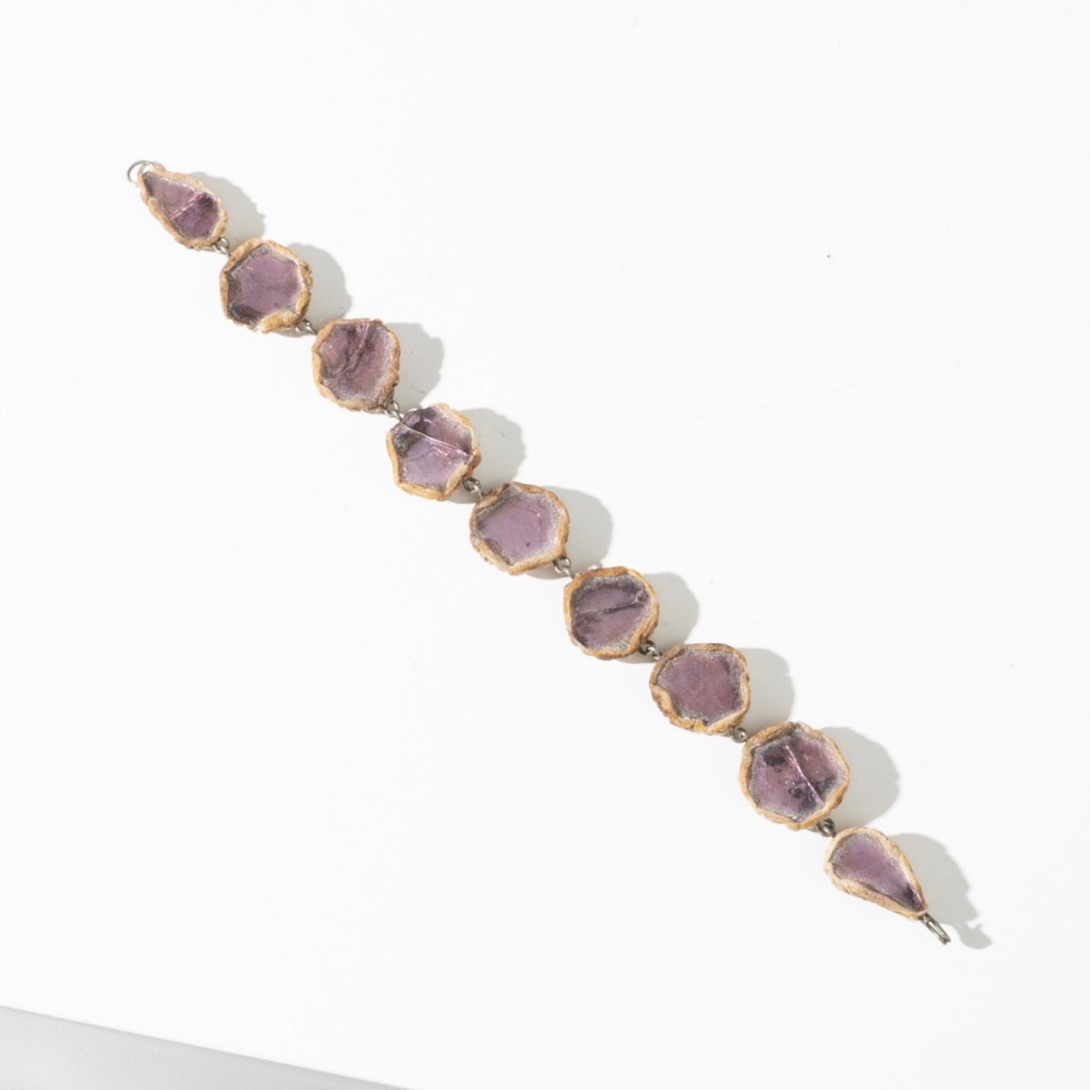 Bracelet by Line Vautrin – Beige Talosel Encrusted with Violetts Mirrors For Sale 2