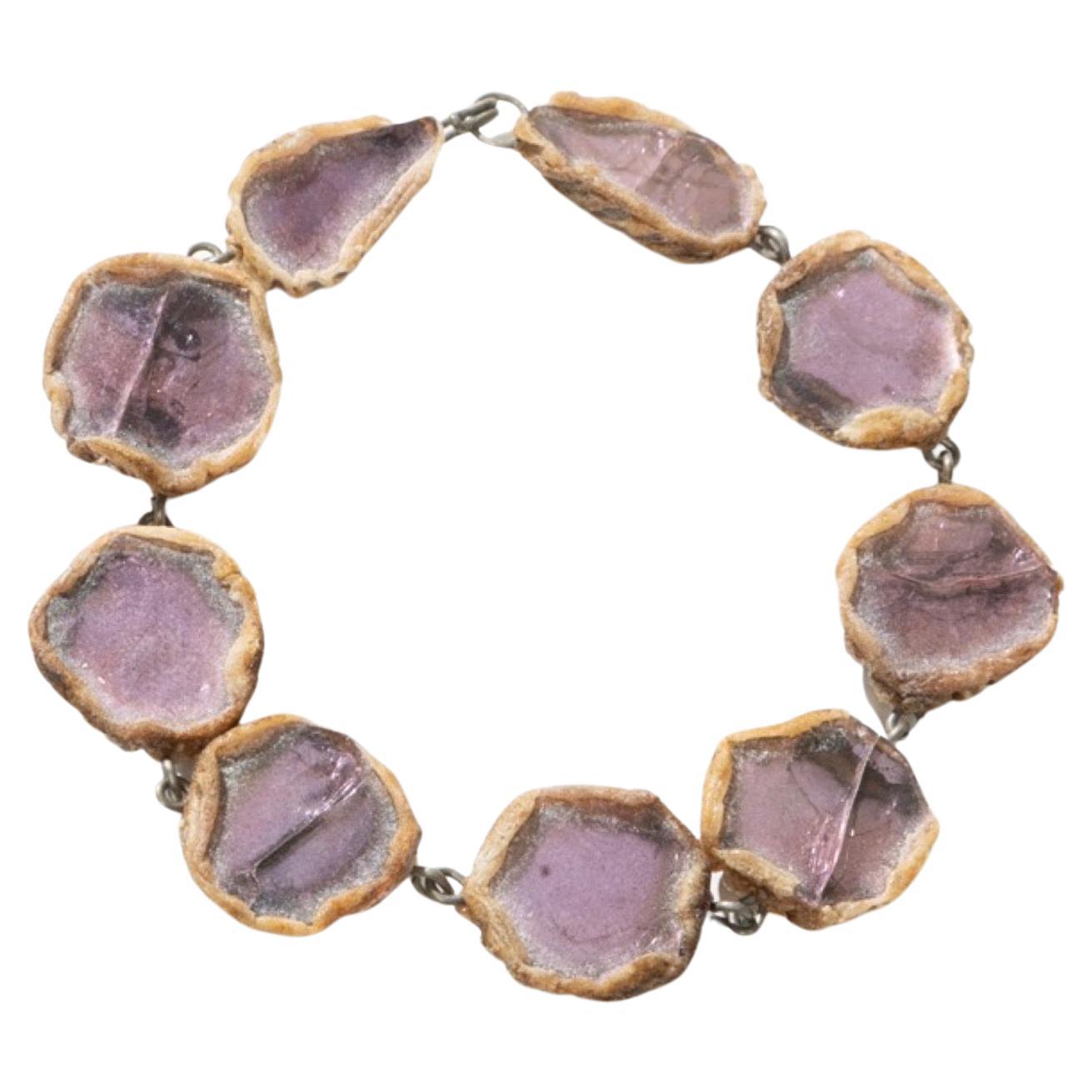 Bracelet by Line Vautrin – Beige Talosel Encrusted with Violetts Mirrors For Sale