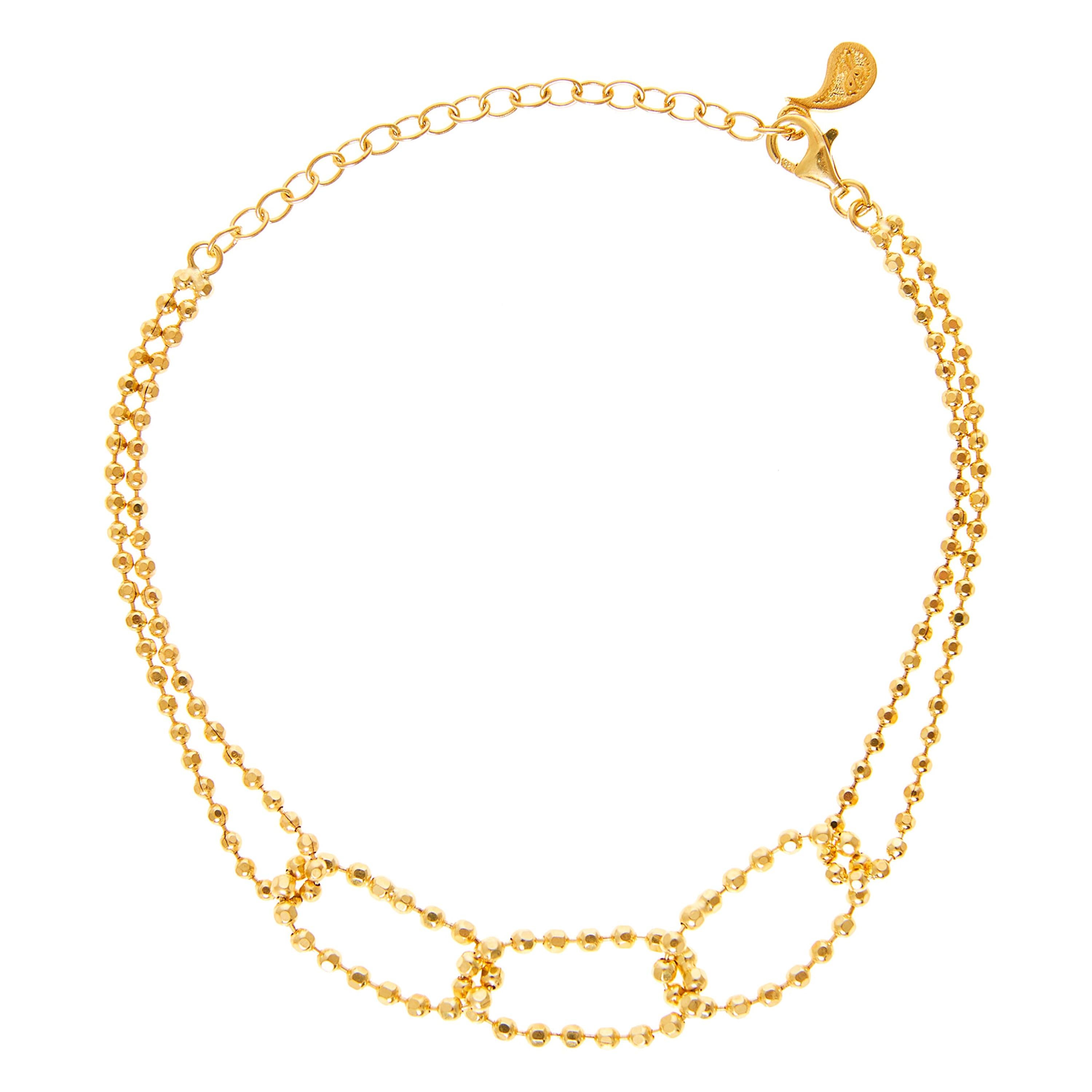 Bracelet Chain Round Motif Beaded Ball 18 Karat Gold-Plated Silver Greek Jewelry For Sale