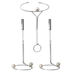 Bracelet chain with Pair of Silver Earrings with Natural Pearls 925 Silver