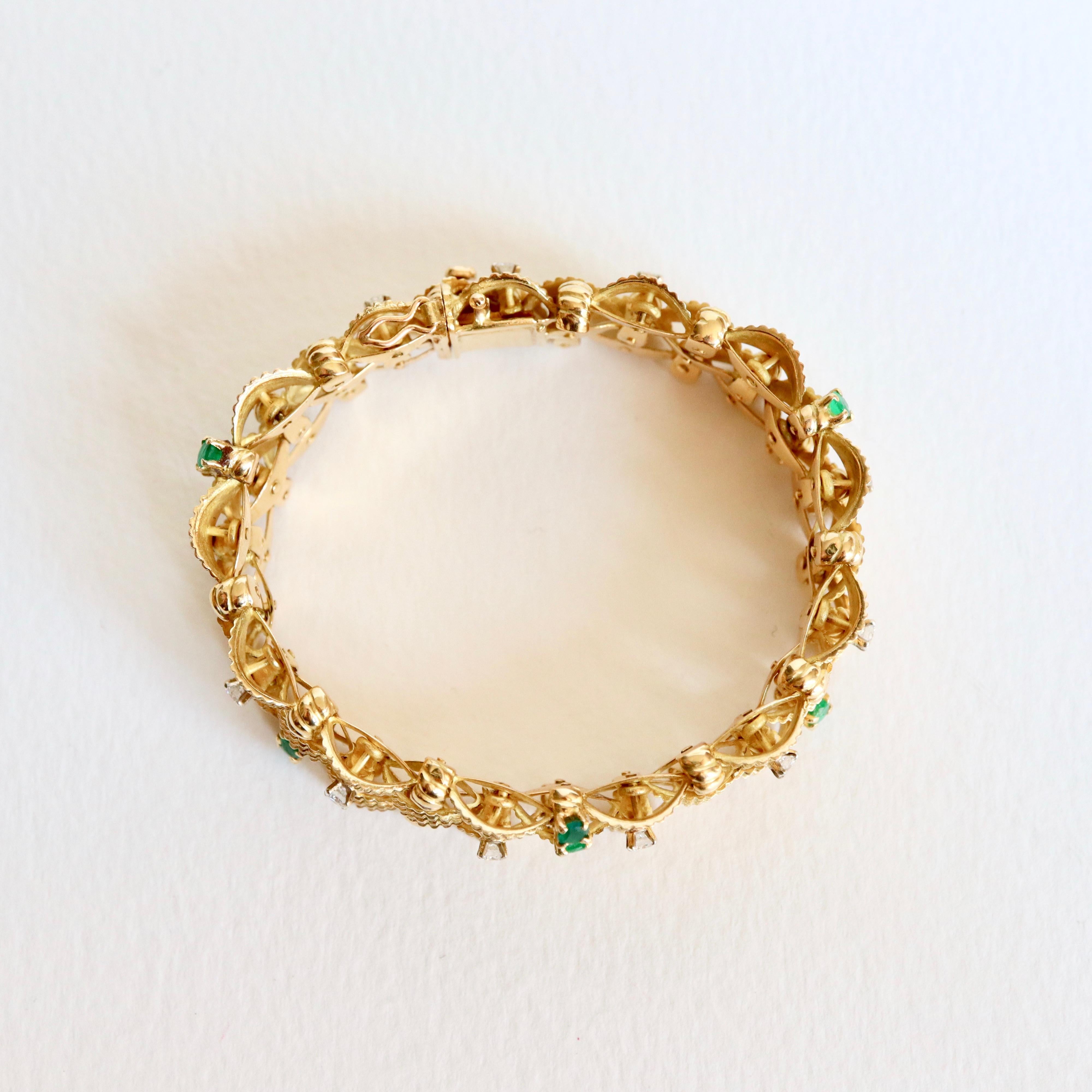 Women's Bracelet circa 1960 Articulated in 18 Karat Yellow Gold Diamonds and Emeralds