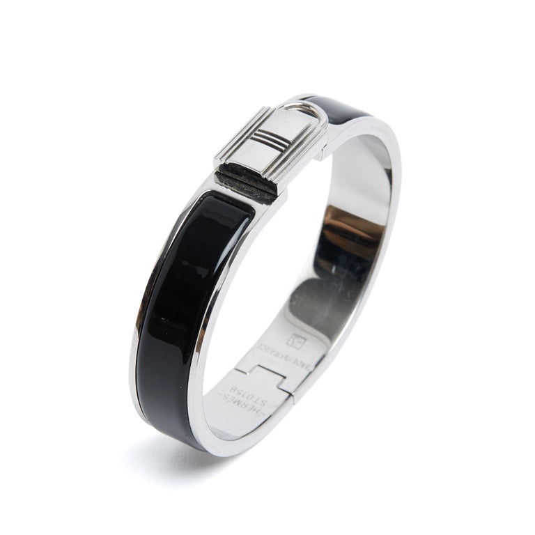 Hermes Clic Clac PM Silver Black Metal Enamel Belt Vintage Hermes Clic Clac H Bracelet - Black/Silver Small P  main image 3