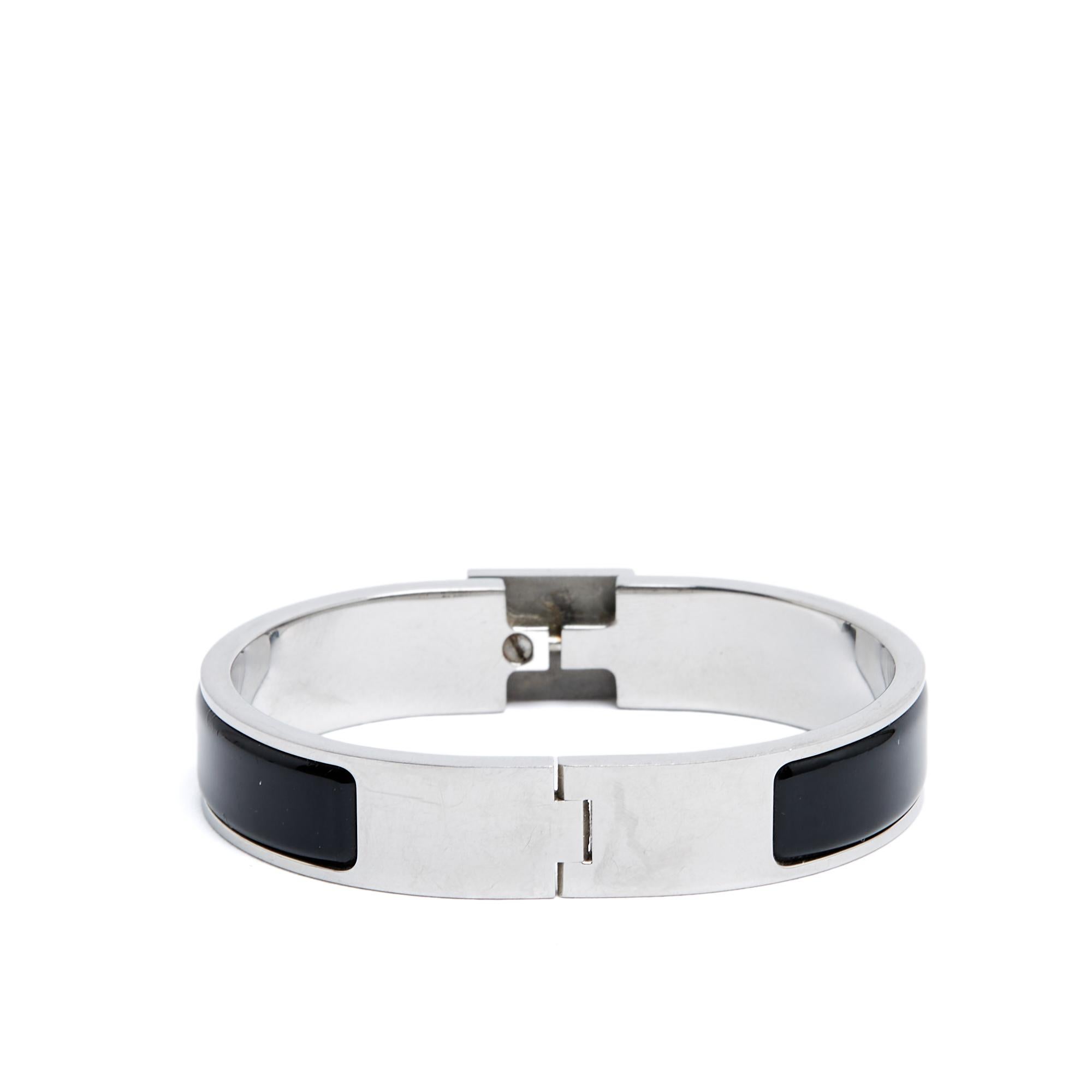Bracelet Clic Cadenas PM Black Enamel Silver Kelly Locker Bangle S Hermes For Sale 1