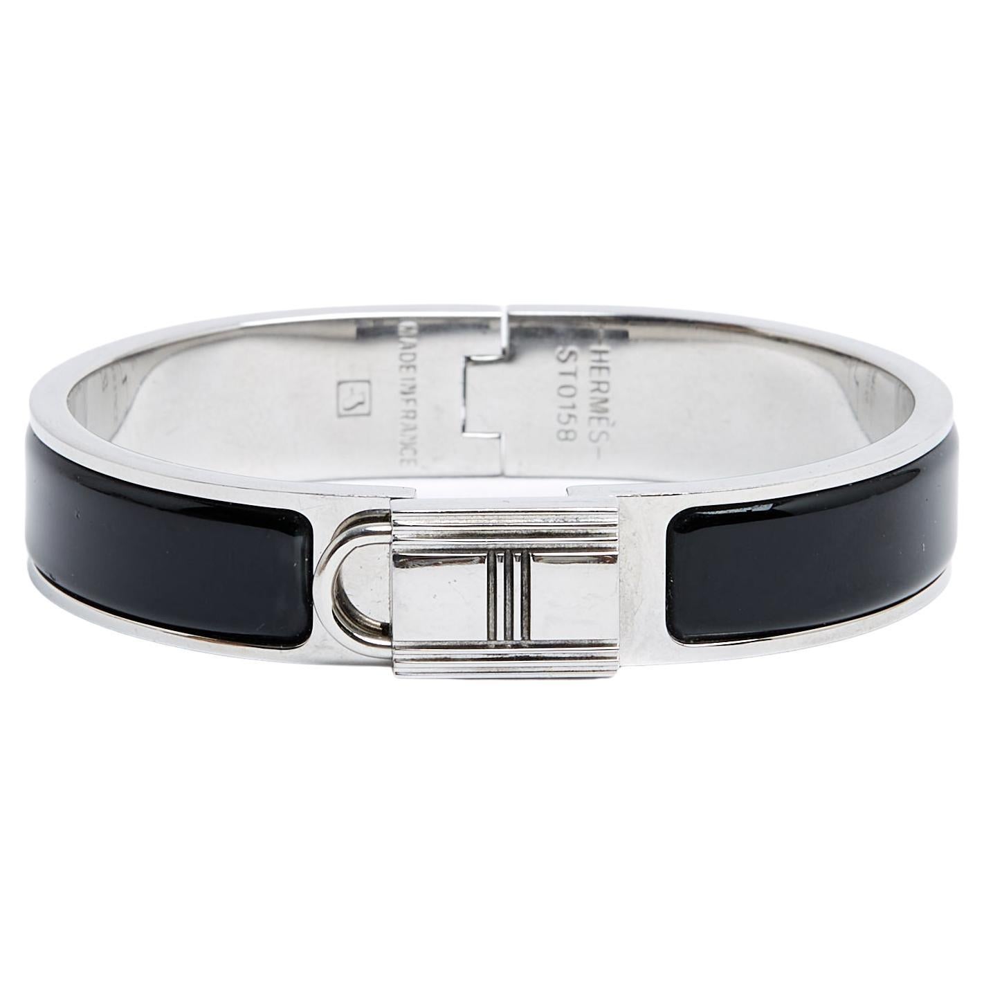 Bracelet Clic Cadenas PM Black Enamel Silver Kelly Locker Bangle S Hermes For Sale