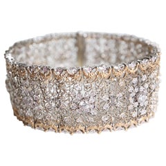 Bracciale Bangle delicato in oro giallo e argento 18 carati 3,8 carati di diamanti