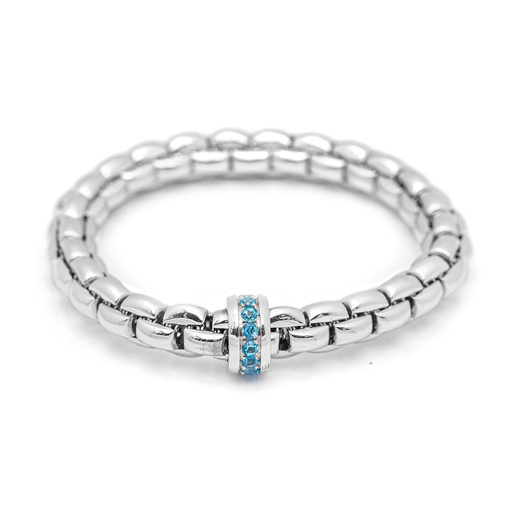 Italian Design FOPE Bracelet in White Gold and Sapphires for women  This bracelet is made with elastic Gold mesh, it expands and contracts so no clasp is needed  14x Blue Sapphires with a total weight of 1,45ct  18kt White Gold  31,90 grams  Semi