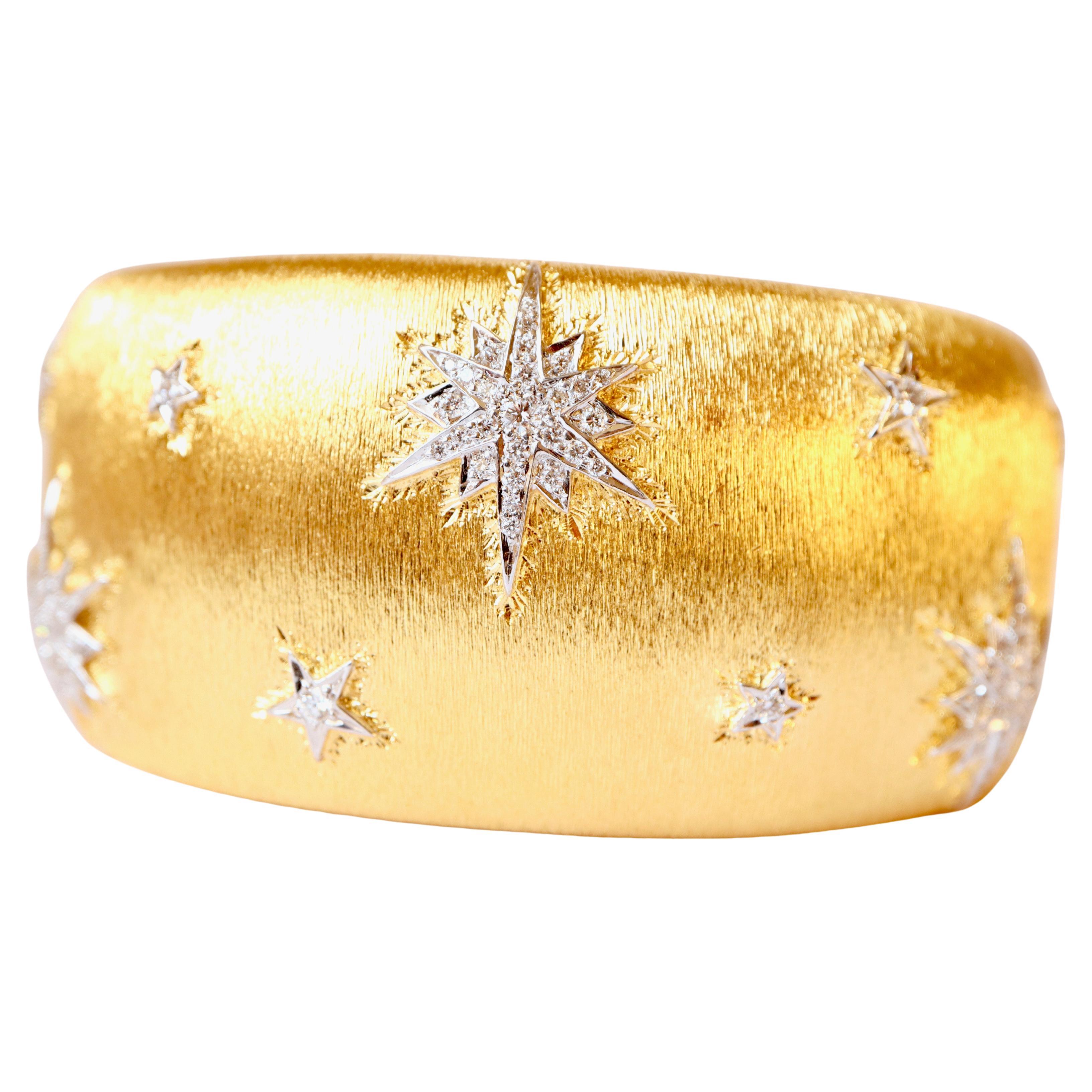 Bracelet with Stars or Snowflakes Diamonds Yellow Gold and White Gold 18 KT For Sale