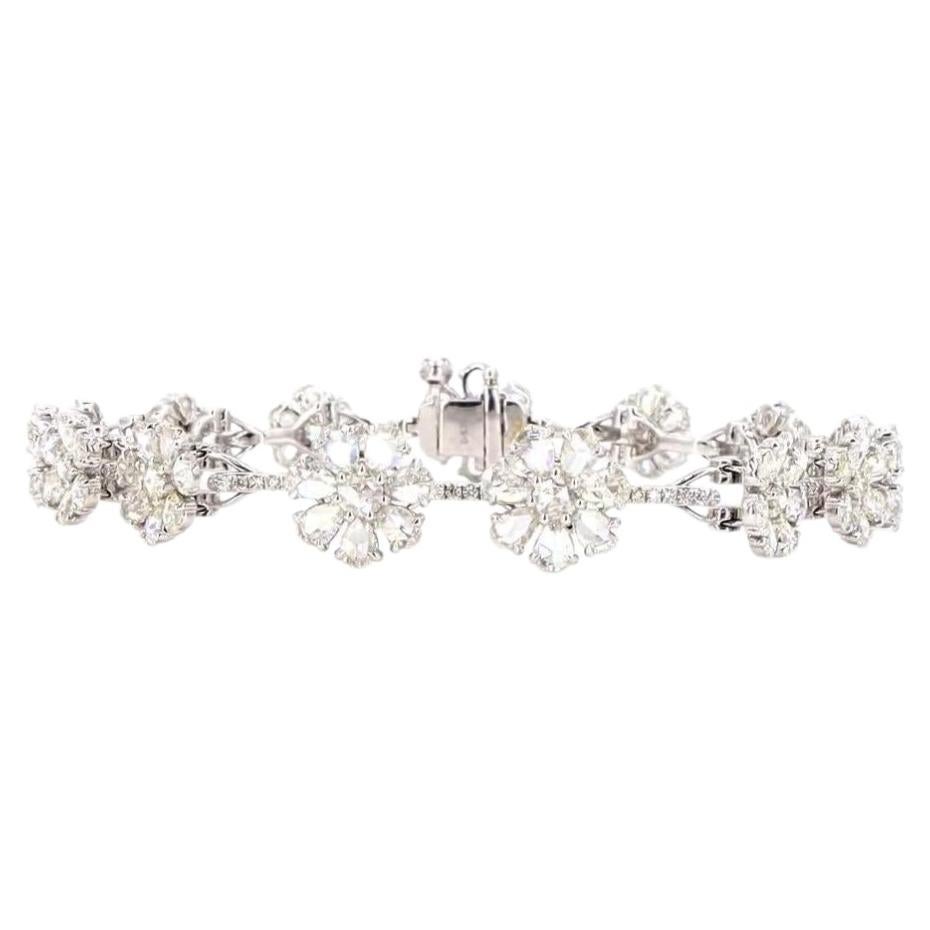 5.73 Carat Diamond Bracelet in 18K Gold with Rose-Cut and Round Diamonds