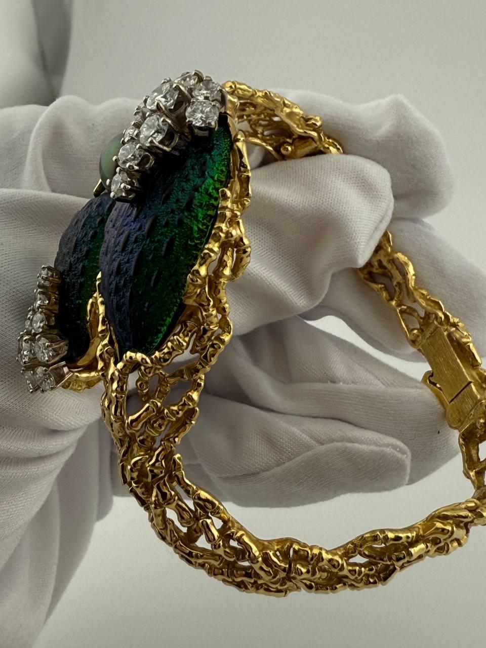 Armband Gilbert Albert Skarabäus-Käfermuschel & Gelbgold & Diamanten für Damen oder Herren im Angebot