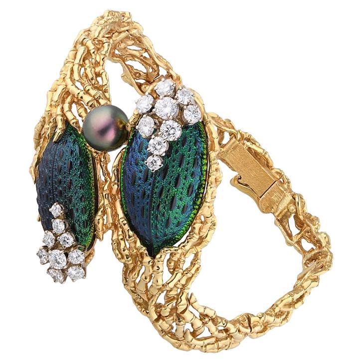 Armband Gilbert Albert Skarabäus-Käfermuschel 
Gelbgold 
Diamanten im Angebot