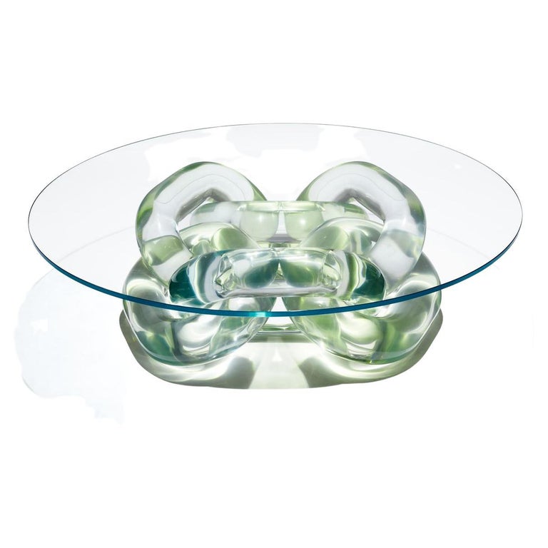 Bracelet, Green, Resin Coffee Table with Glass Top by Hua Wang For Sale