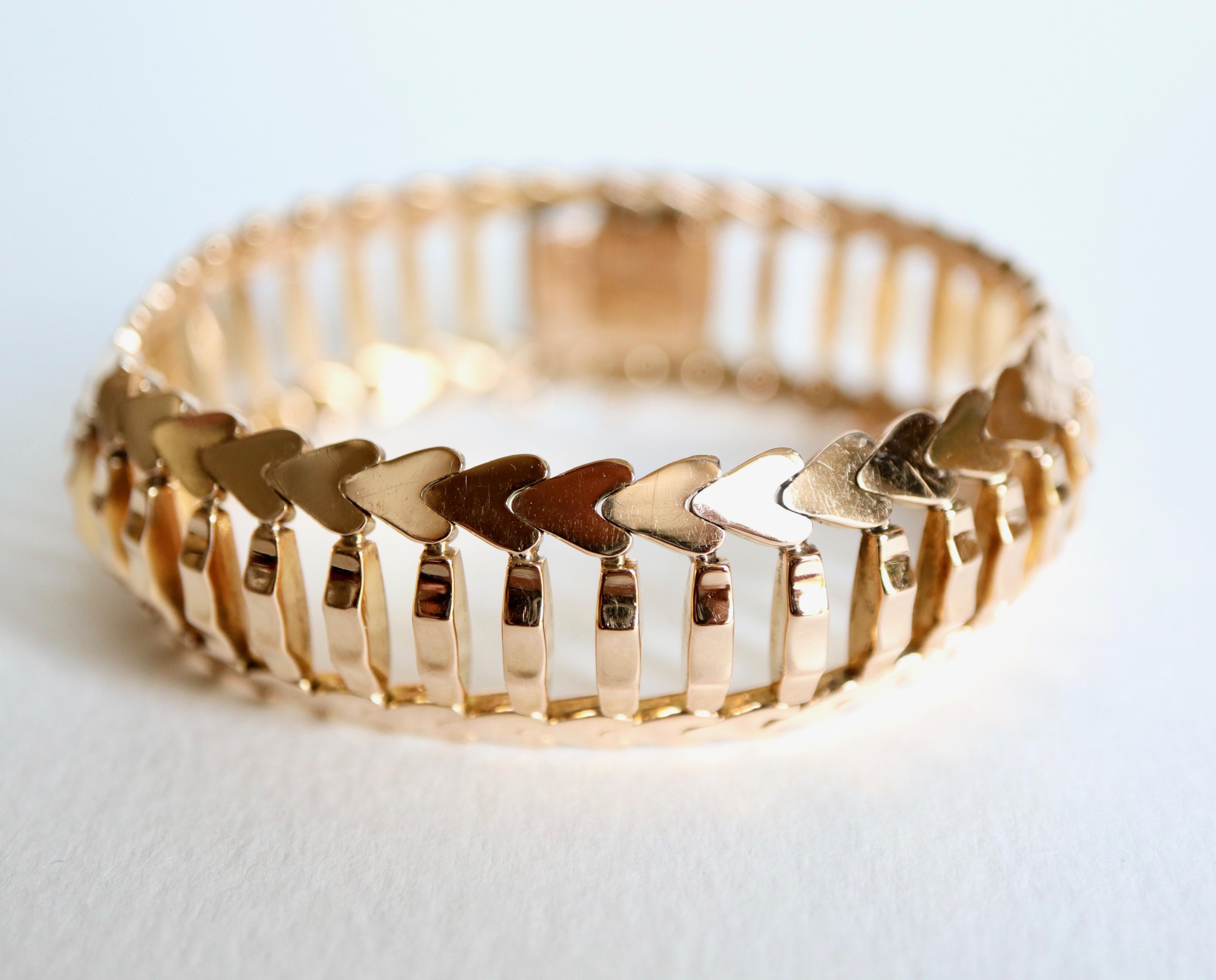 Armband Herze Vintage 1960er Jahre aus 18 Karat Gelbgold (Retro) im Angebot