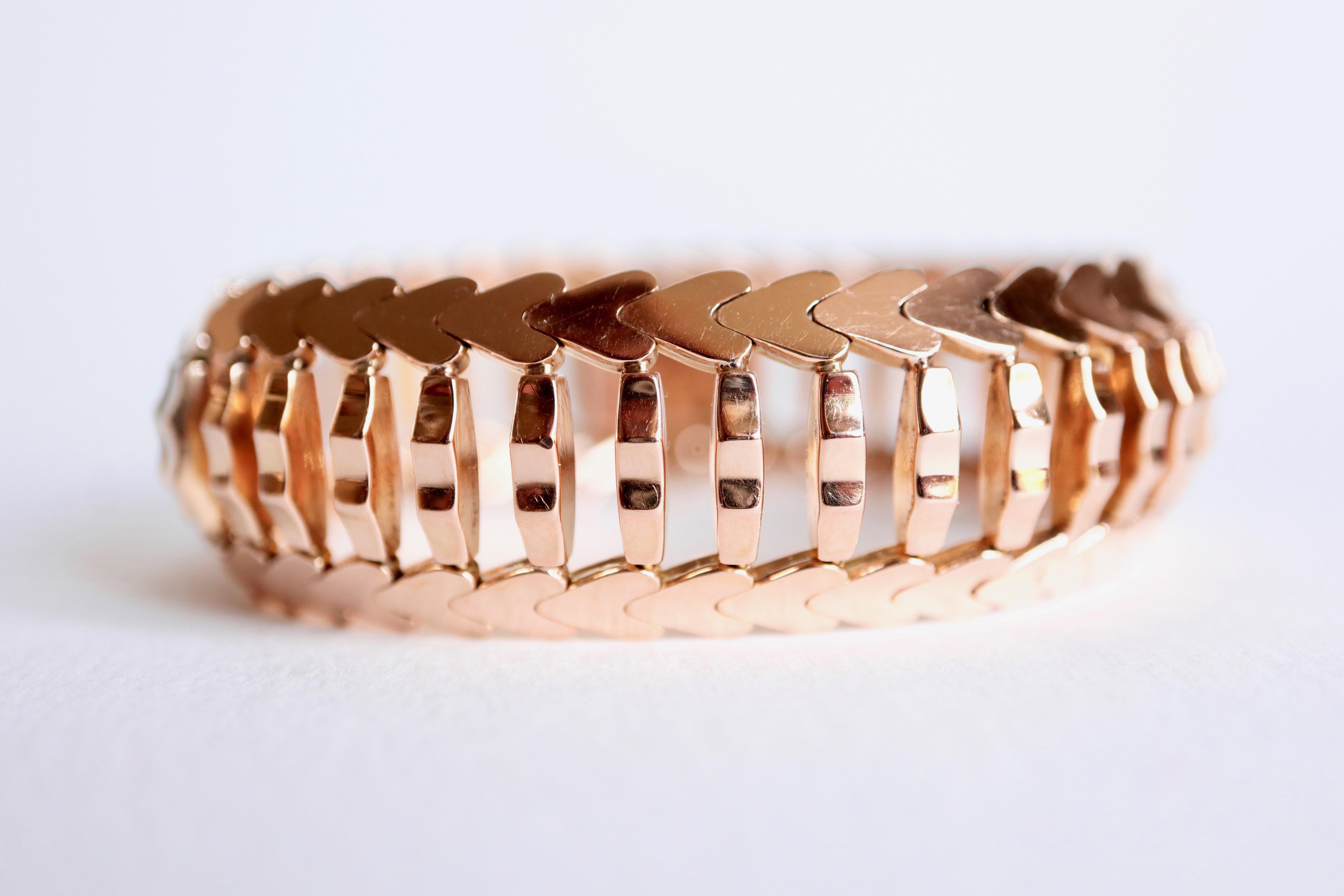 Armband Herze Vintage 1960er Jahre aus 18 Karat Gelbgold im Zustand „Gut“ im Angebot in Paris, FR