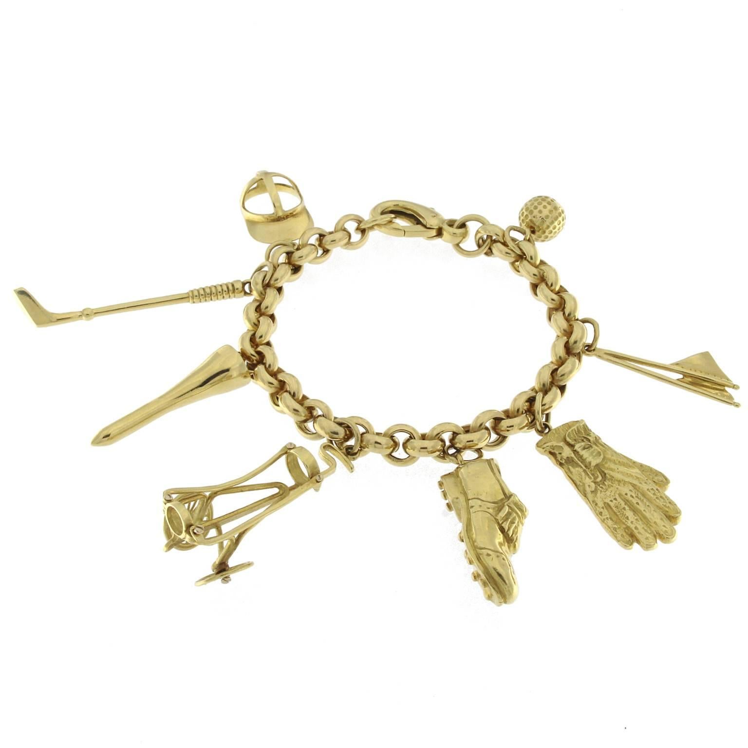 Bracelet in 18 Karat Yellow Gold golf charm For Sale