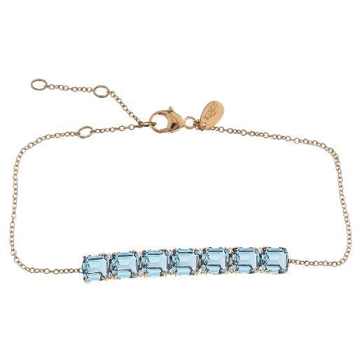 Bracelet in 18K Rose Gold, Diamonds and Aquamarine For Sale