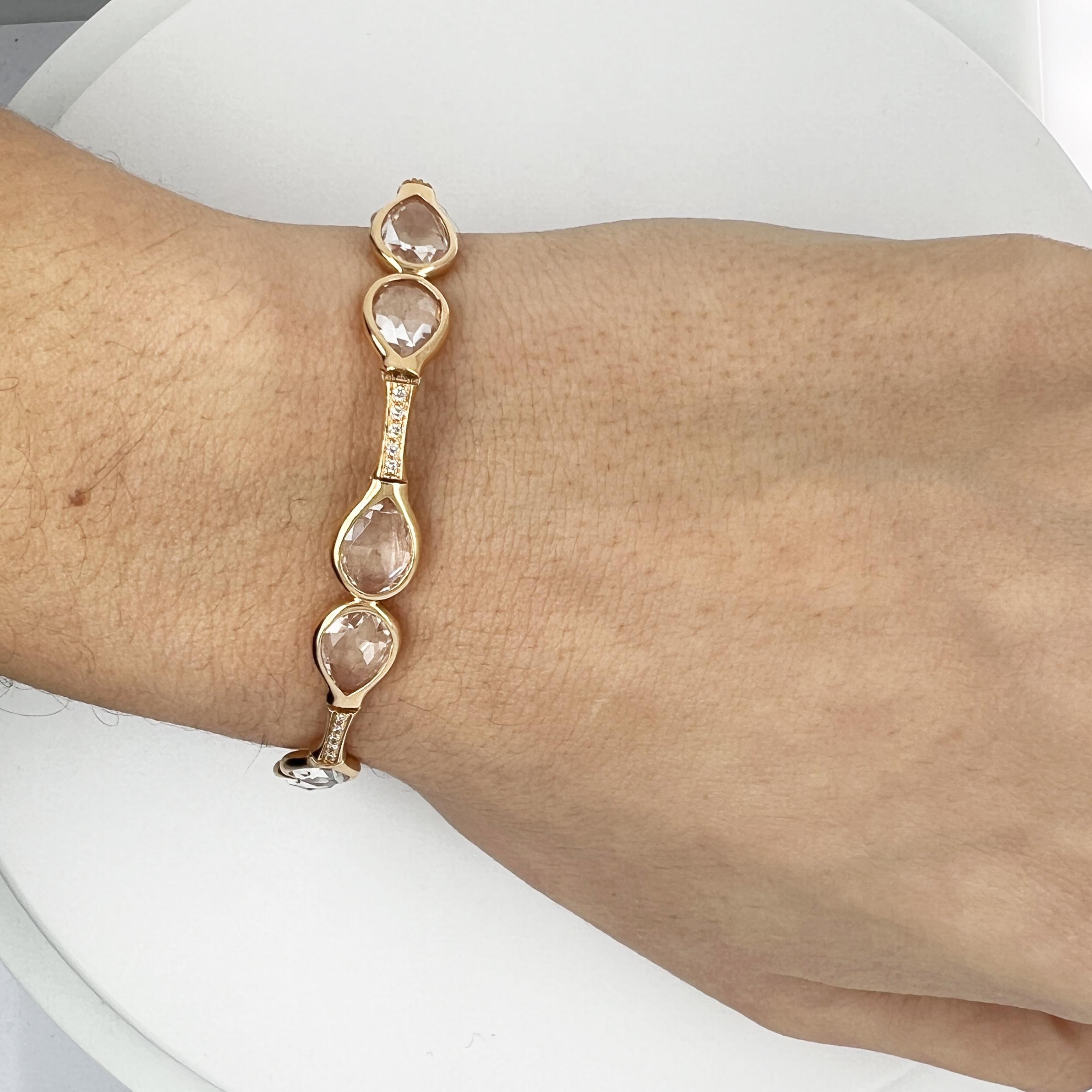Brilliant Cut Bracelet in 18k rose gold with Diamonds and rock crystal drops For Sale