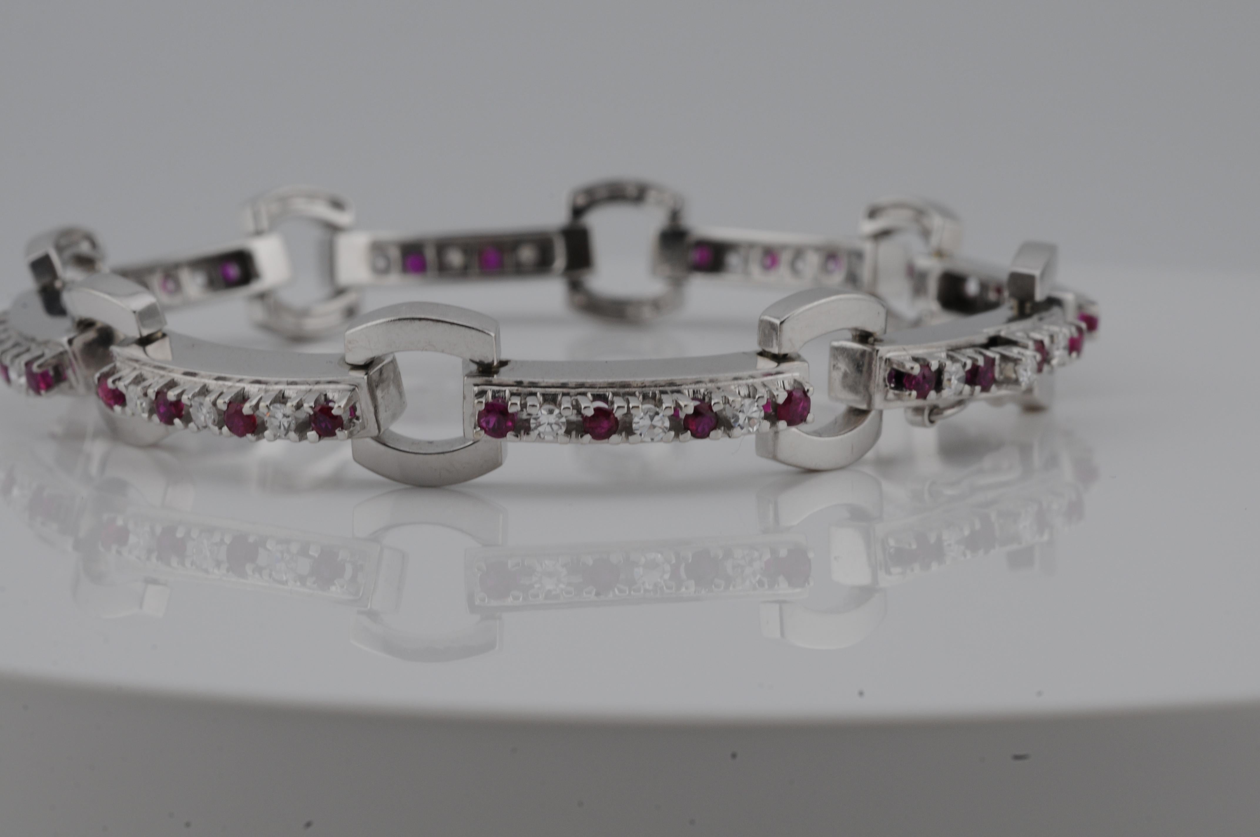 Bracelet in 18K white gold with diamonds and rubys For Sale 4