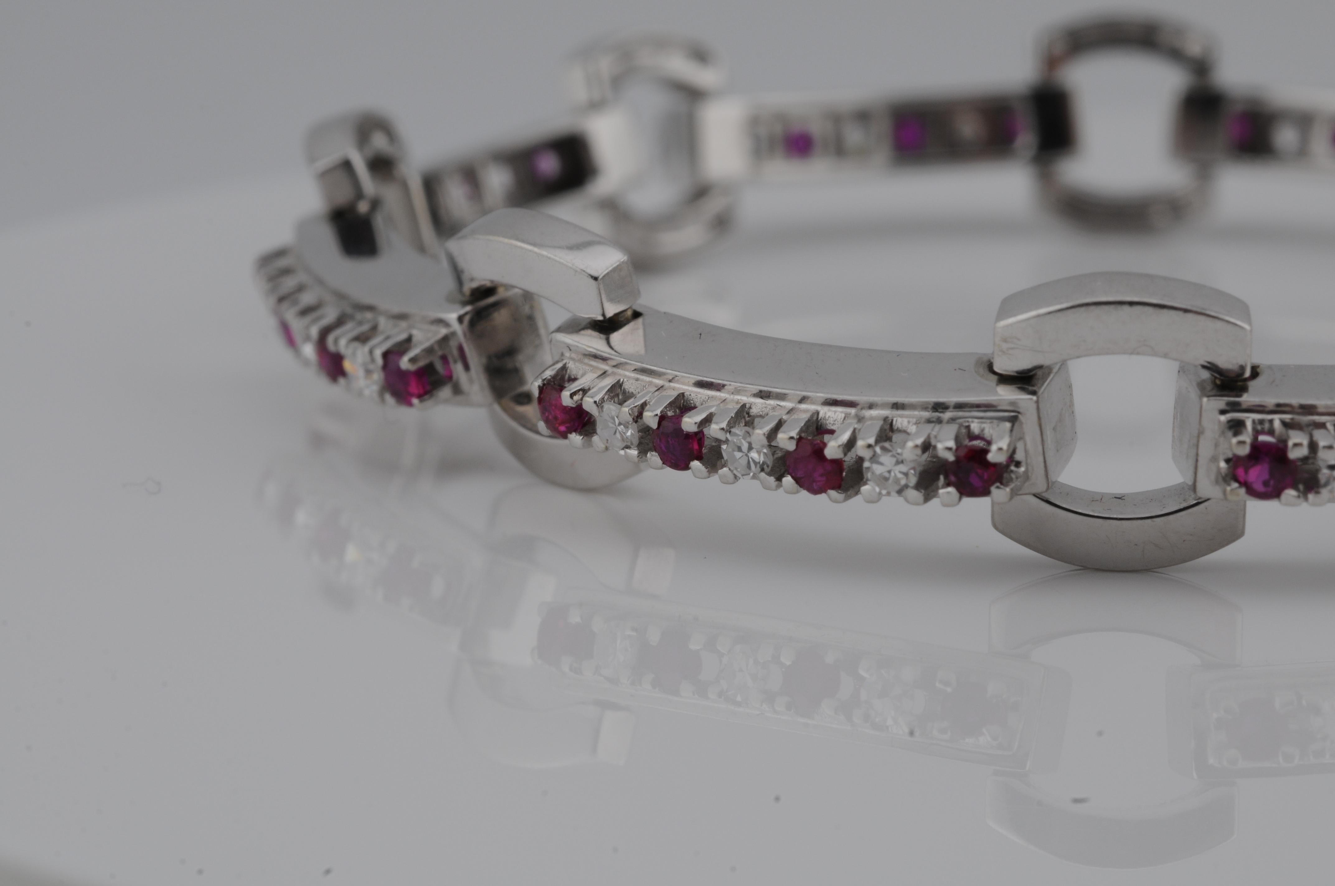 Bracelet in 18K white gold with diamonds and rubys For Sale 5