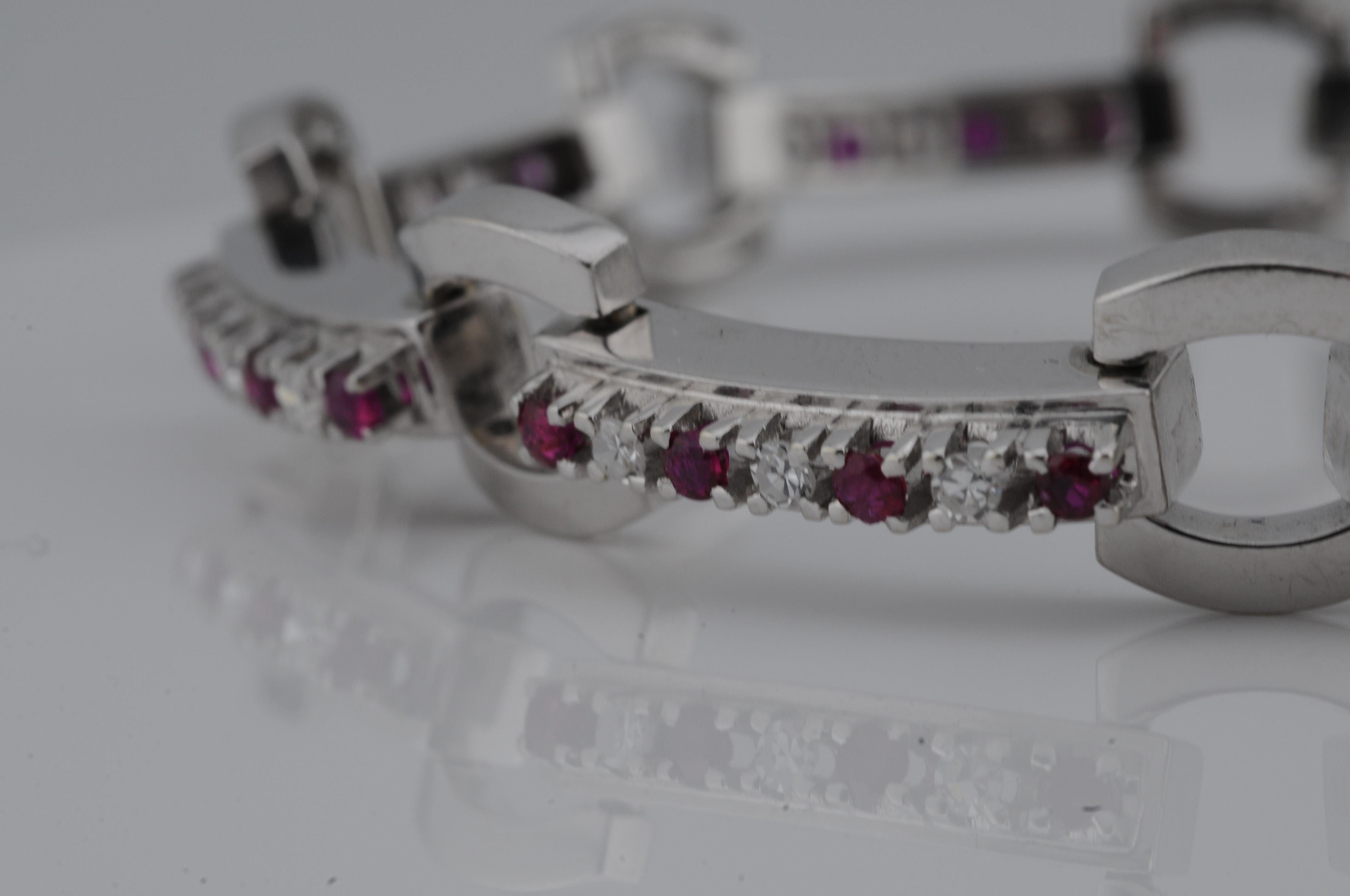 Bracelet in 18K white gold with diamonds and rubys For Sale 6