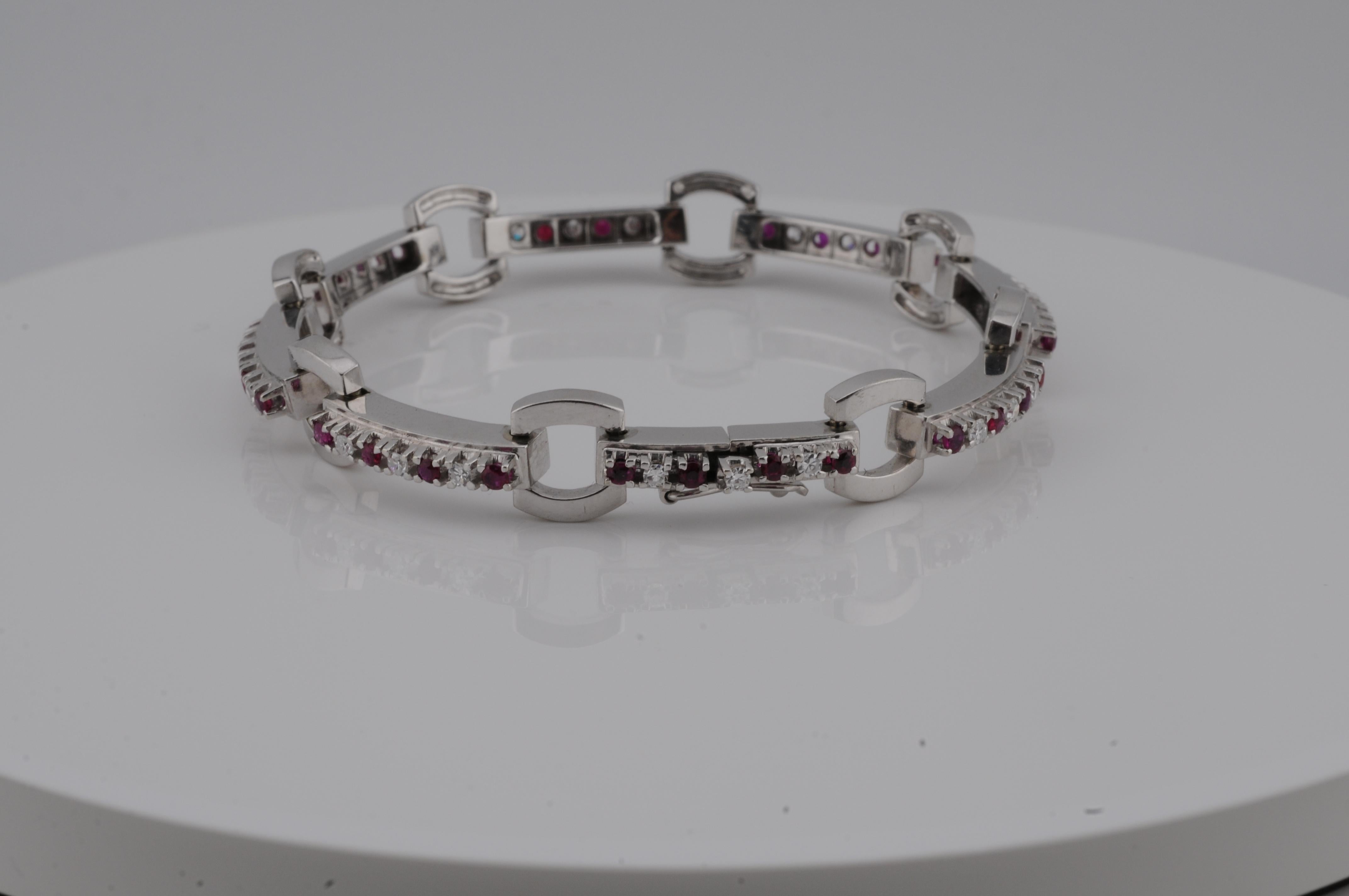Bracelet in 18K white gold with diamonds and rubys For Sale 1