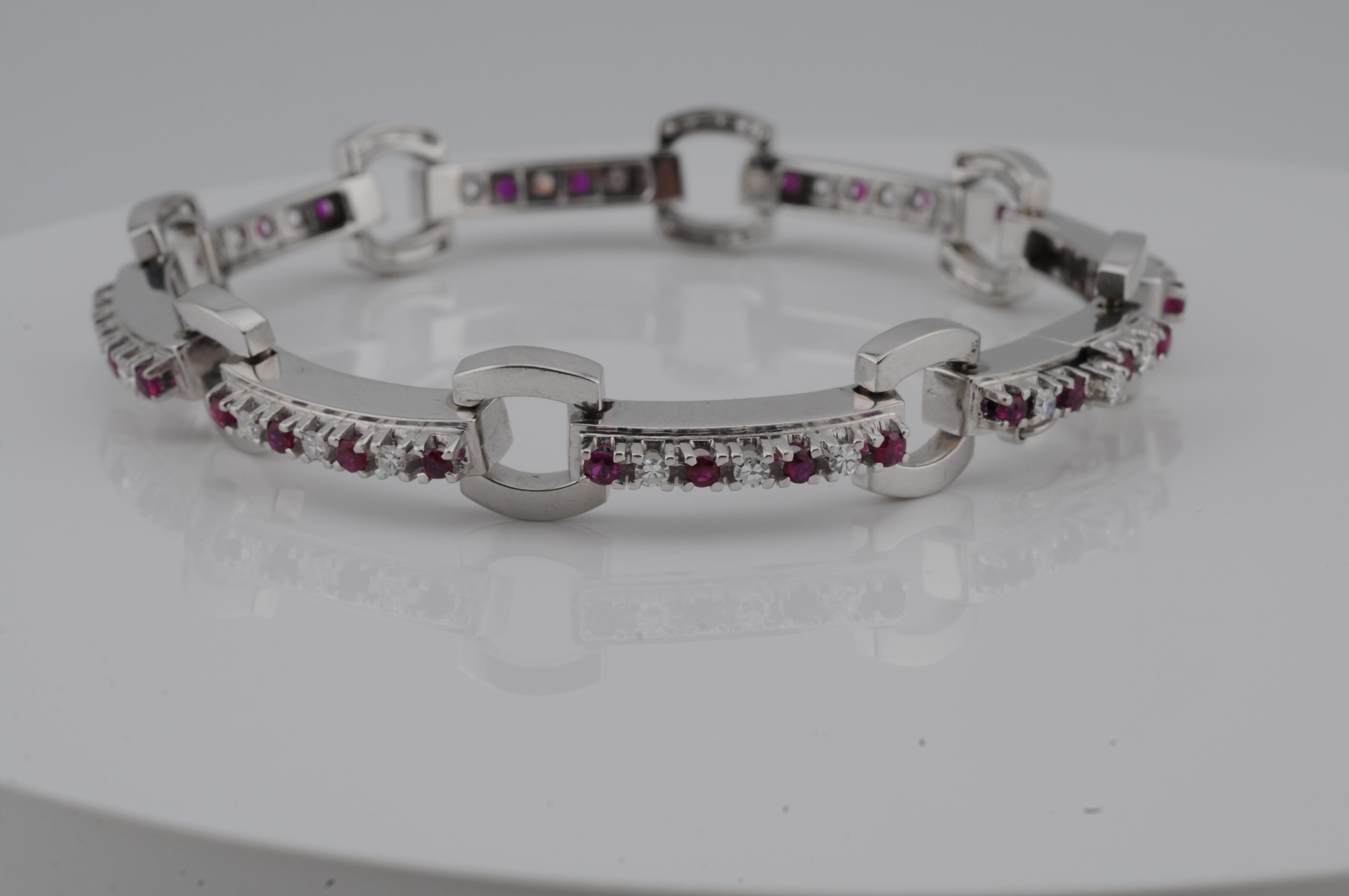 Bracelet in 18K white gold with diamonds and rubys For Sale 2