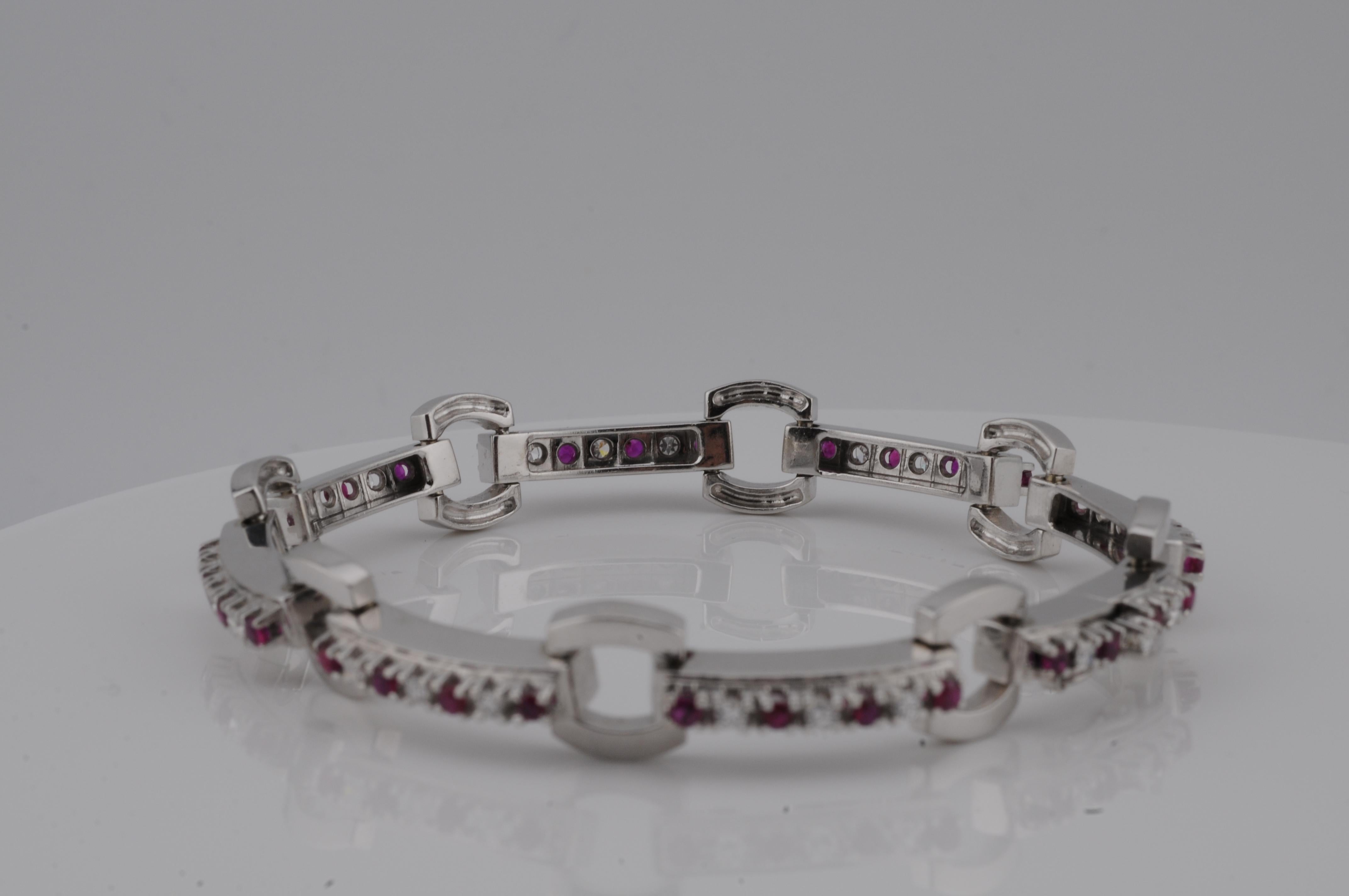 Bracelet in 18K white gold with diamonds and rubys For Sale 3