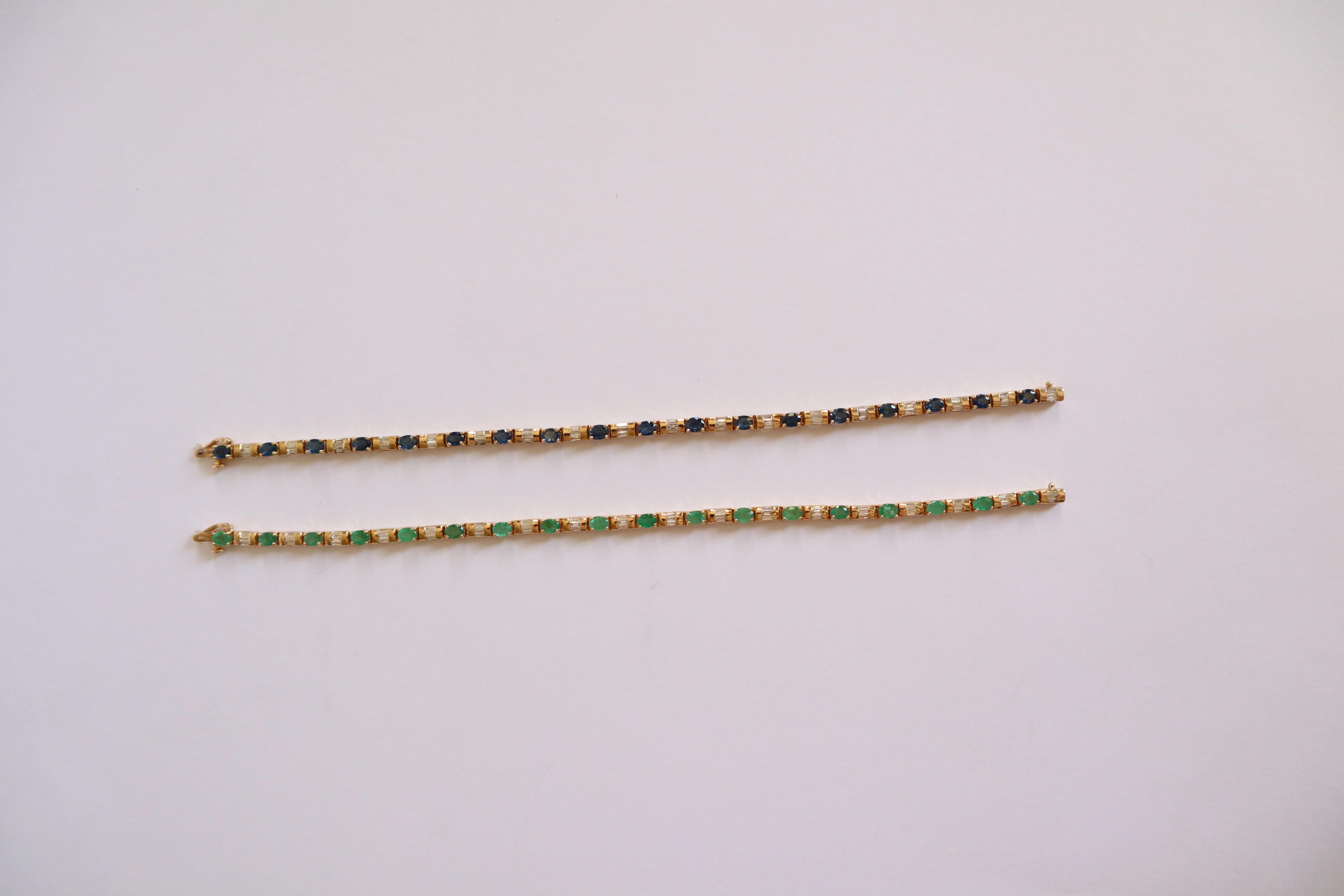 Bracelet in 18k Yellow Gold, 18 Sapphires for 4.02 Kt Emeralds 2.94 Kt Diamonds For Sale 8