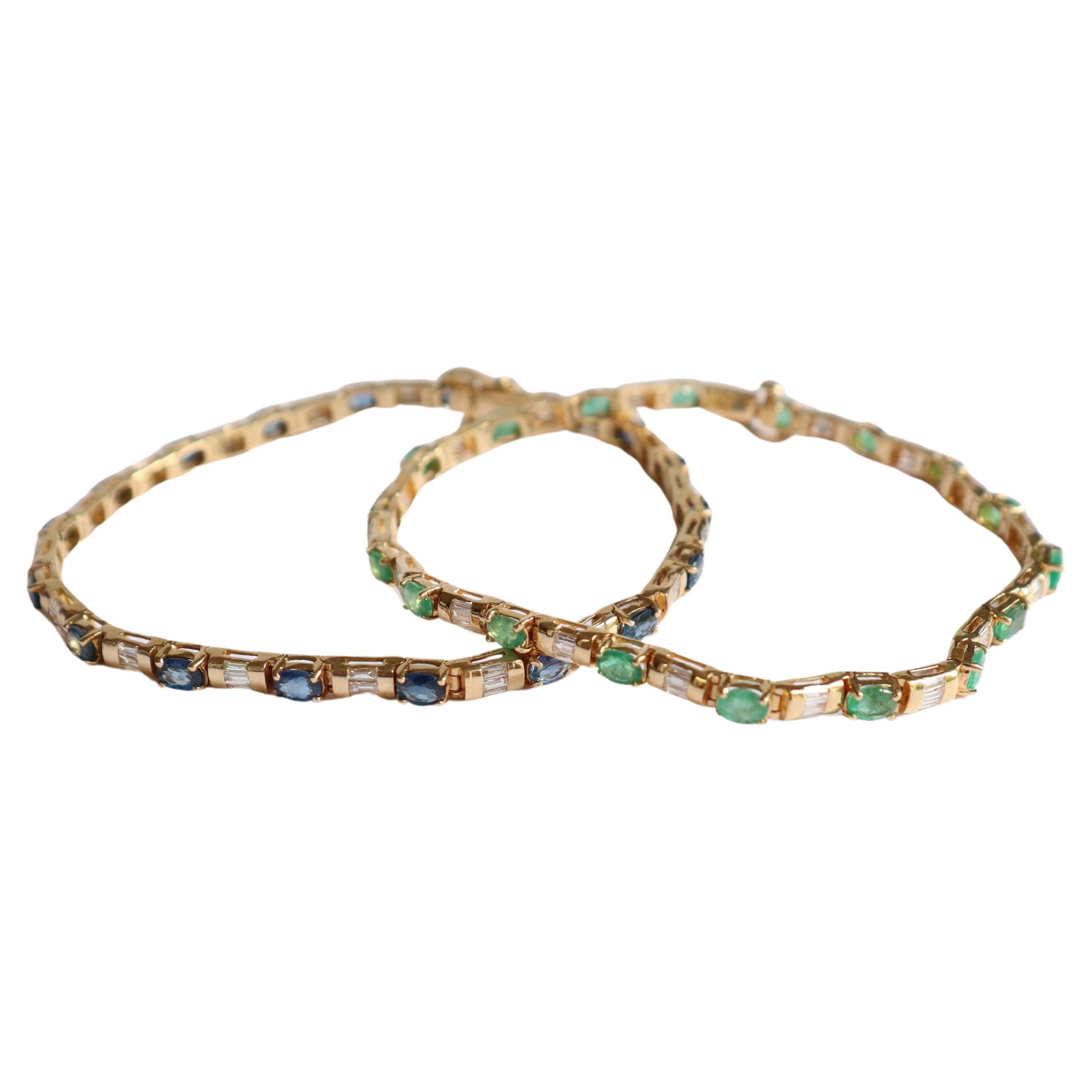 Bracelet in 18k Yellow Gold, 18 Sapphires for 4.02 Kt Emeralds 2.94 Kt Diamonds For Sale