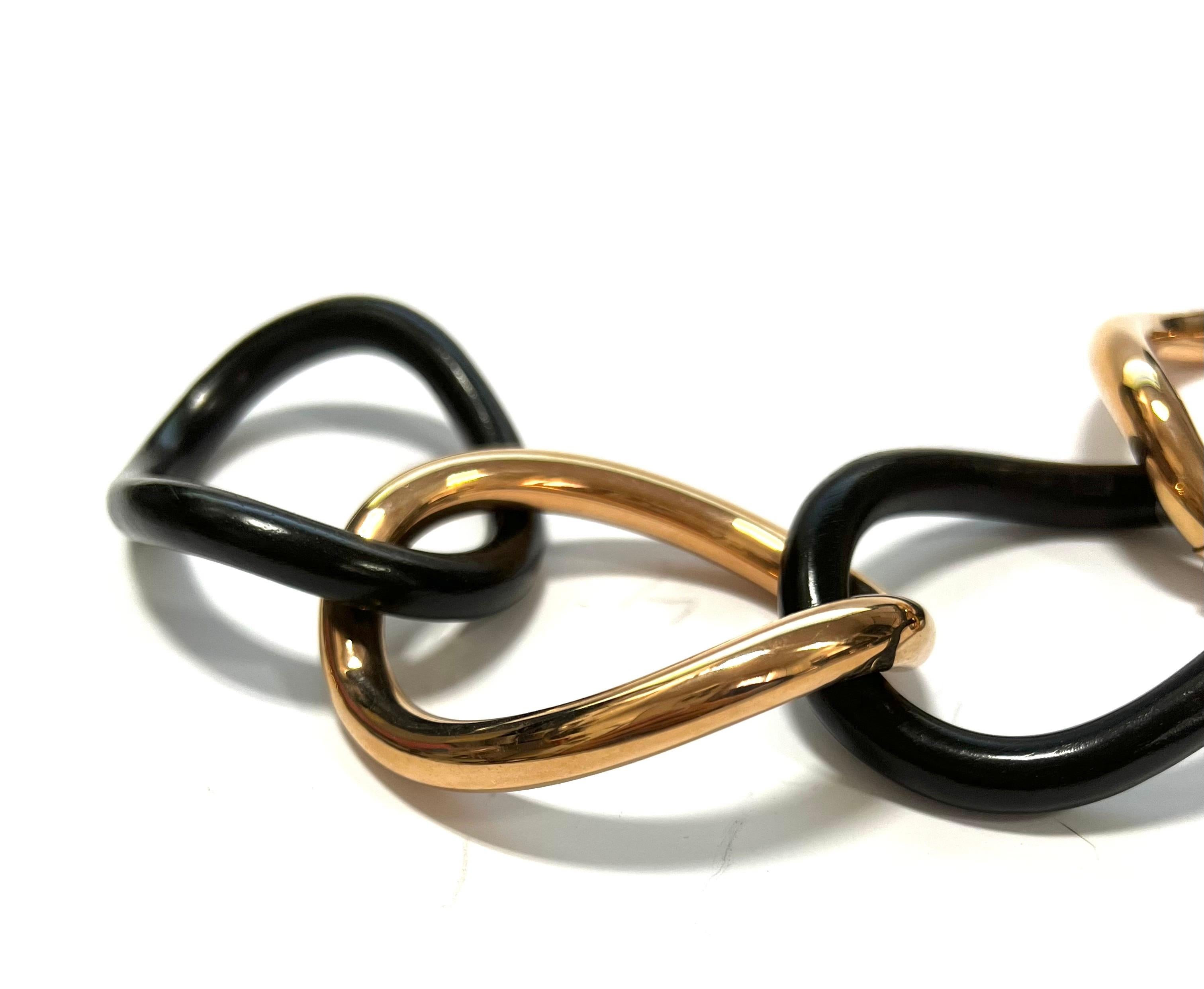 Modern Bracelet in Big Groumette Links in 18k Rose Gold and Ebony