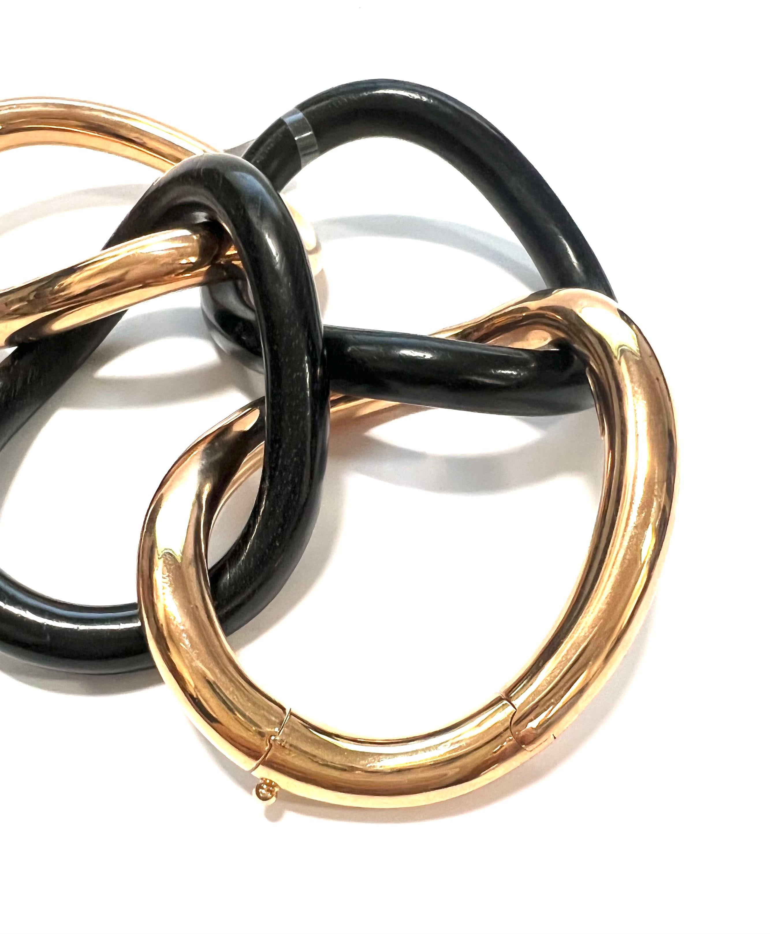 Women's or Men's Bracelet in Big Groumette Links in 18k Rose Gold and Ebony