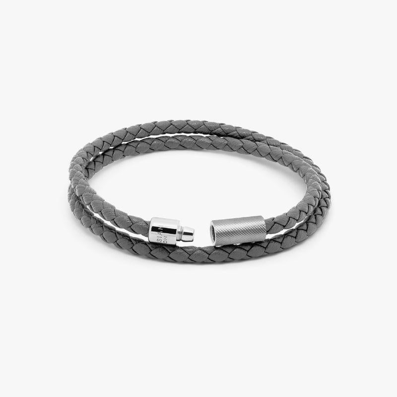 Armband aus italienischem grauem Leder mit doppelter Wickelung und Sterlingsilber, Größe S im Zustand „Neu“ im Angebot in Fulham business exchange, London