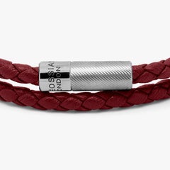 Armband aus rotem italienischem Leder mit doppelter Wickelung und Sterlingsilber, Größe M