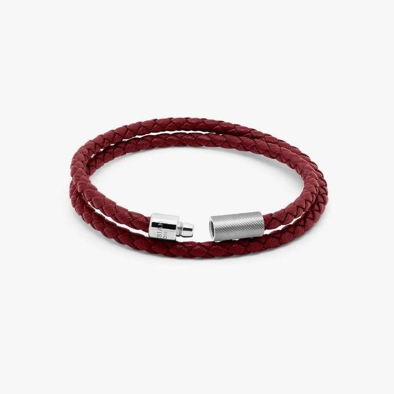 Armband aus rotem italienischem Leder mit doppelter Wickelung und Sterlingsilber, Größe M Damen
