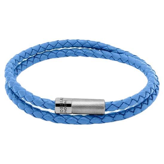 Bracelet en cuir bleu ciel italien à double enveloppe et argent sterling, taille M