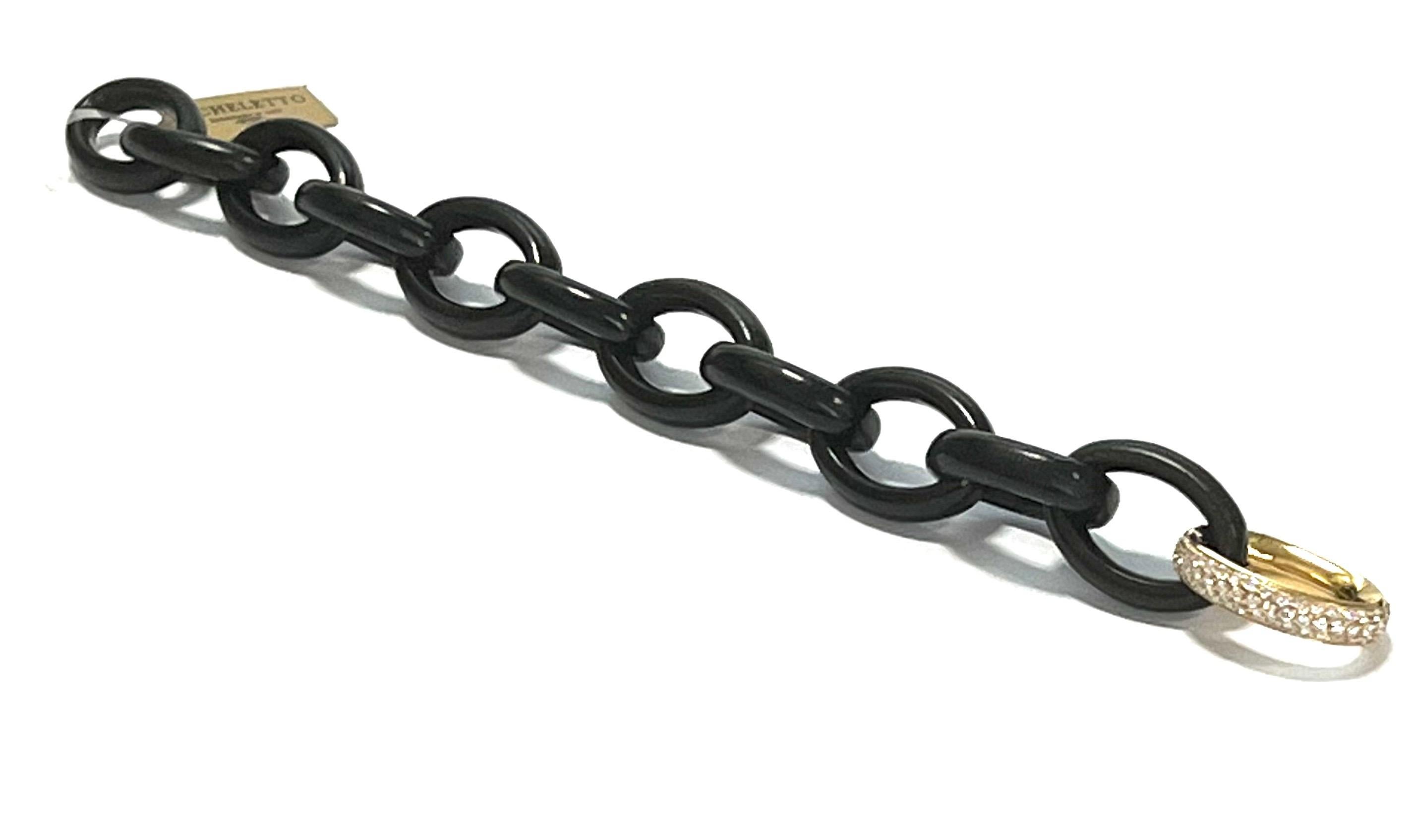 Artisan Bracelet in Ebony Links with 18k Yellow Gold and Diamond Clasp For Sale