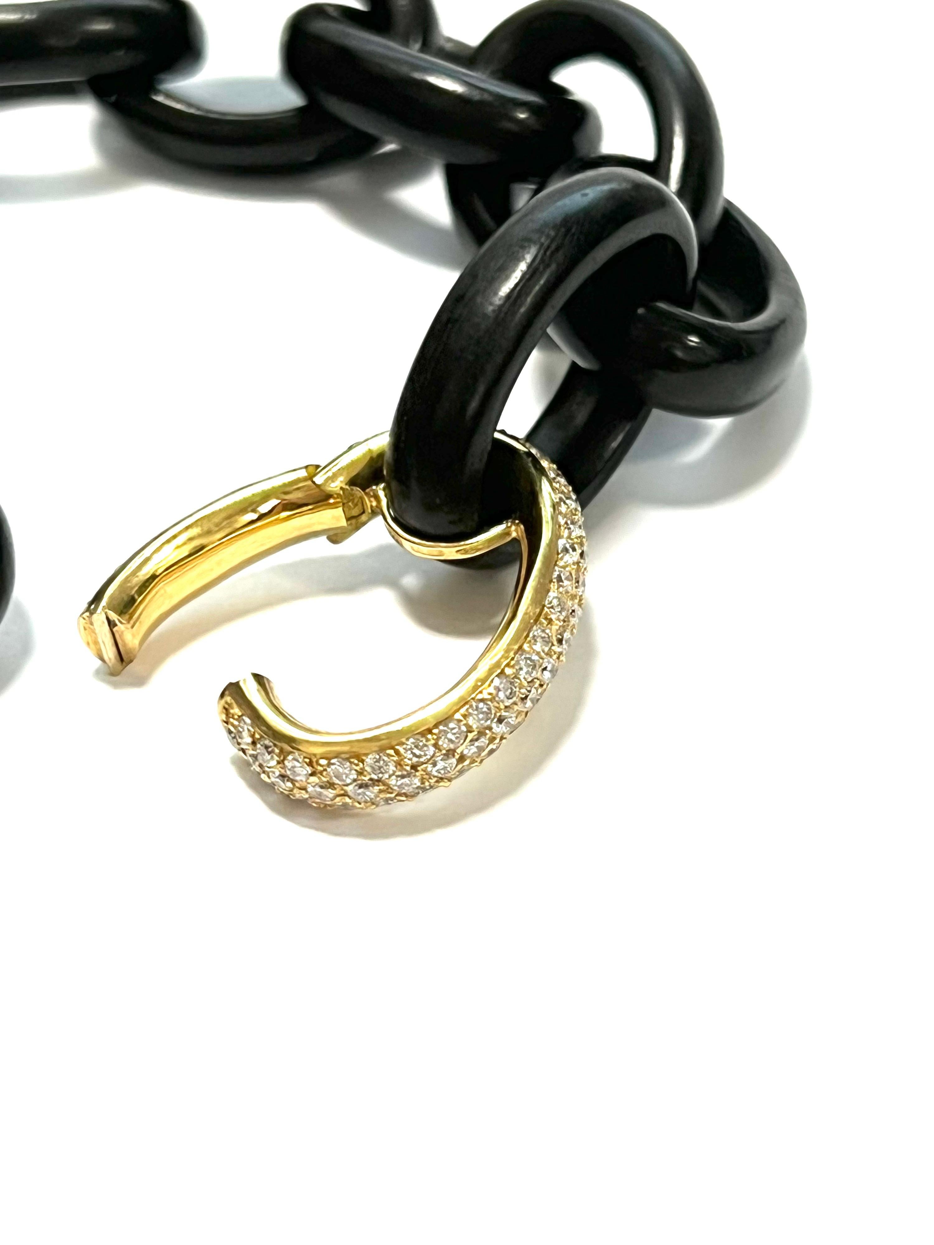 Brilliant Cut Bracelet in Ebony Links with 18k Yellow Gold and Diamond Clasp For Sale