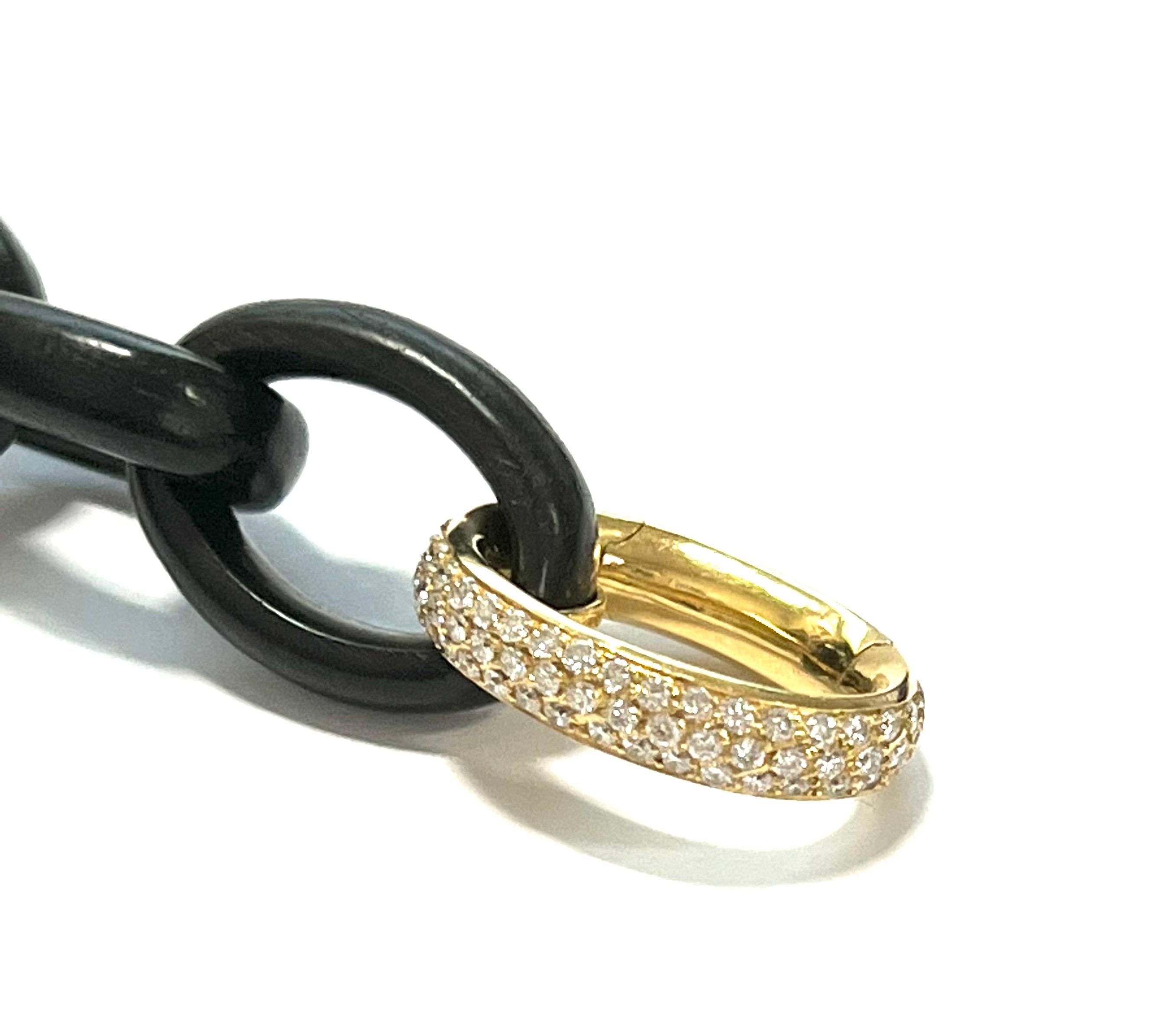 Women's Bracelet in Ebony Links with 18k Yellow Gold and Diamond Clasp For Sale