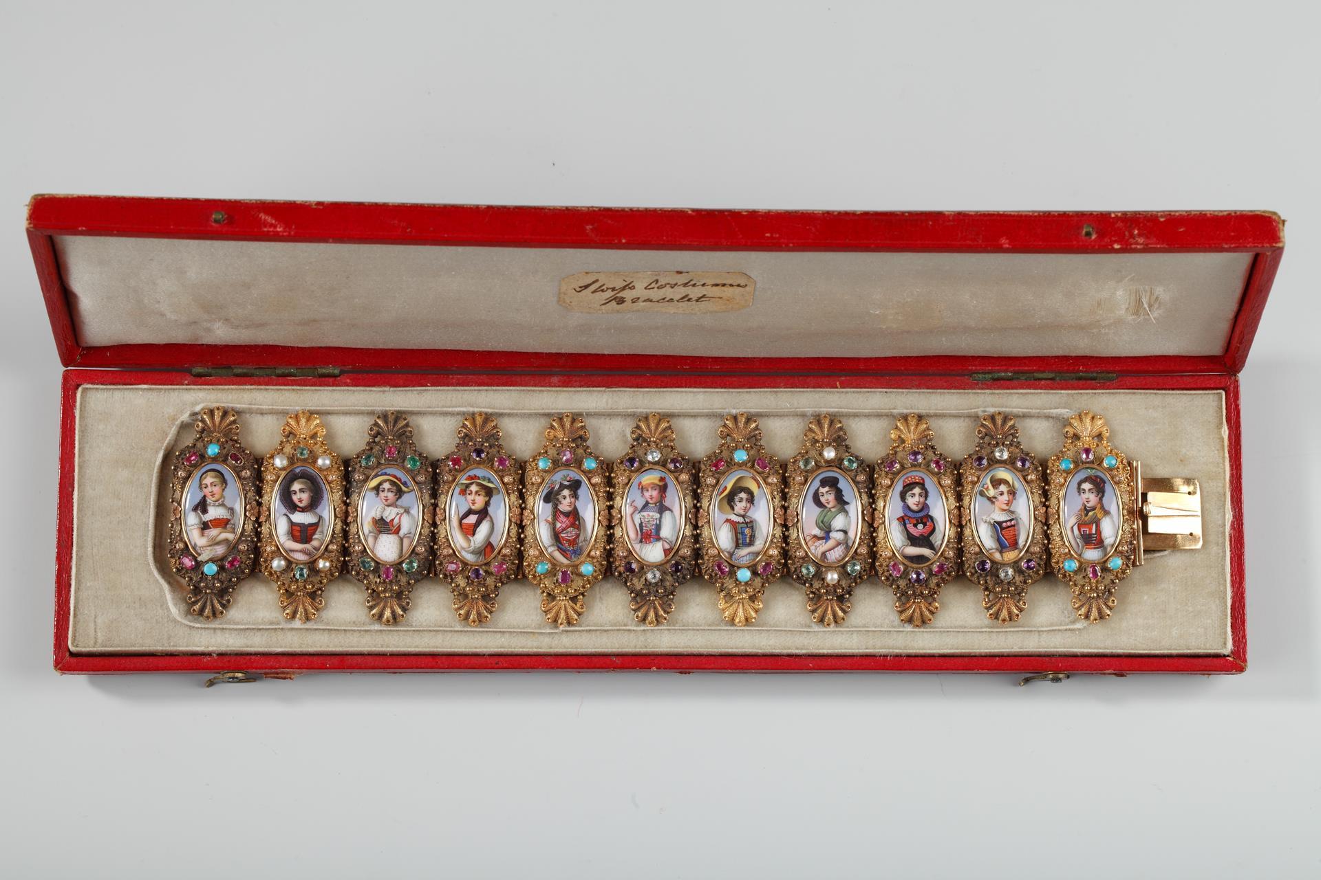 Bracelet en or, émail et pierres précieuses, milieu du XIXe siècle en vente 1