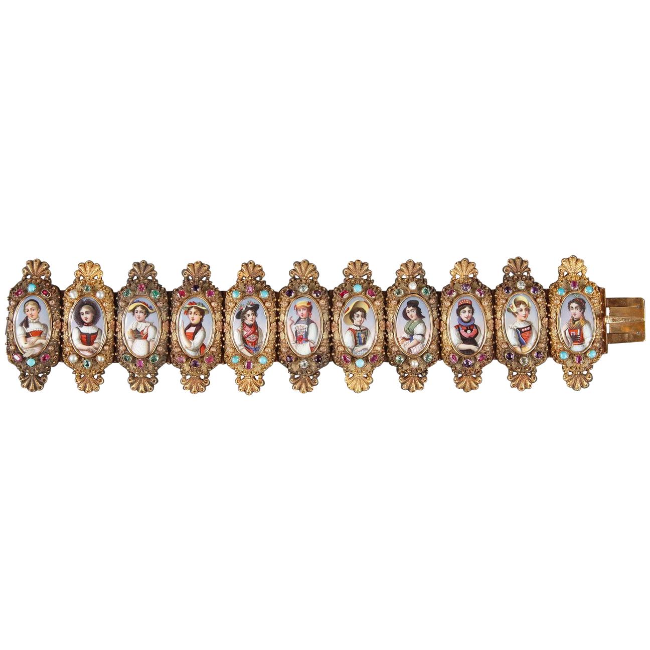Bracelet in Gold, Enamel, and Gemstones, Mid-19th Century