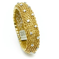 Bracelet  with  Diamonds in Knitted Gold 18 Karats Liberty 60's