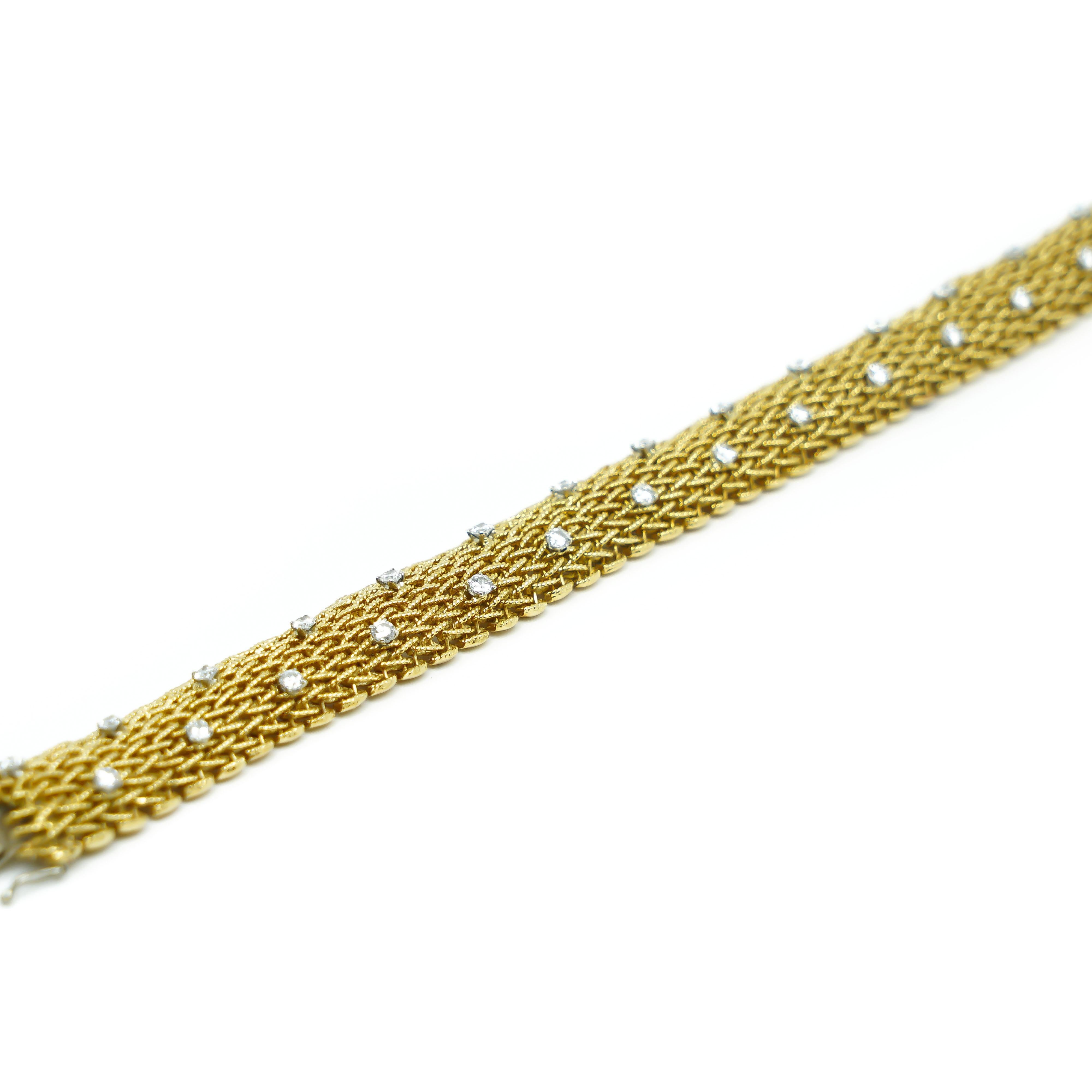 Aesthetic Movement Bracelet  with  Diamonds in Knitted Gold 18 Karats Liberty 60's For Sale