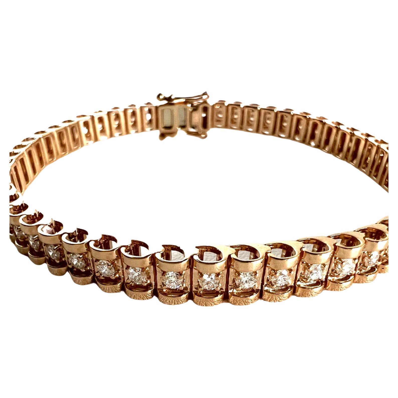 Bracelet in Red Gold with Diamonds For Sale