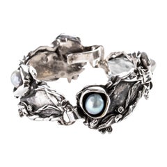 Vintage Bracelet in Silver with Pearls Brutalist and Unisex