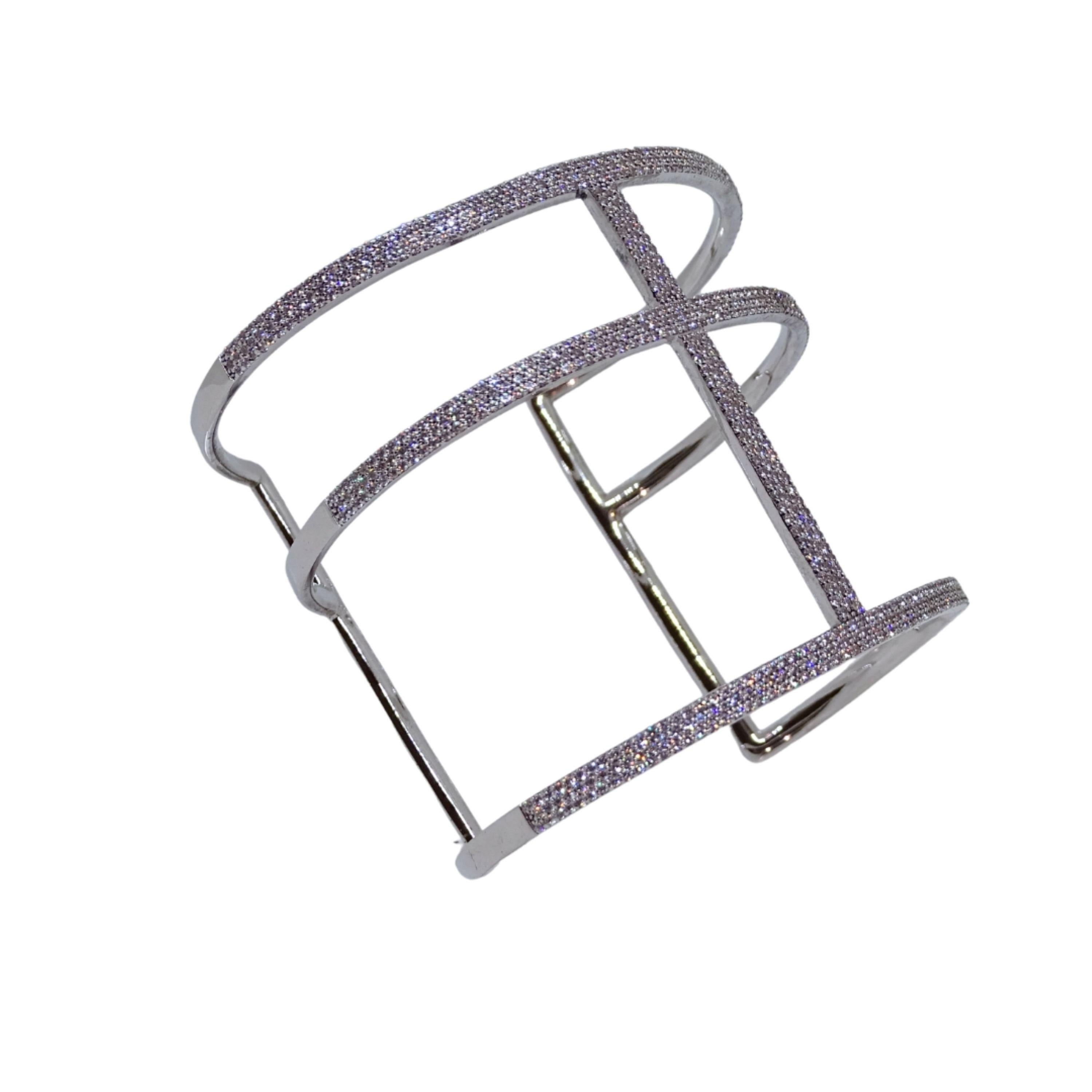 Bracciale in argento sterling e pavé di zirconi, Guiot de Bourg Parigi Francia in vendita 5