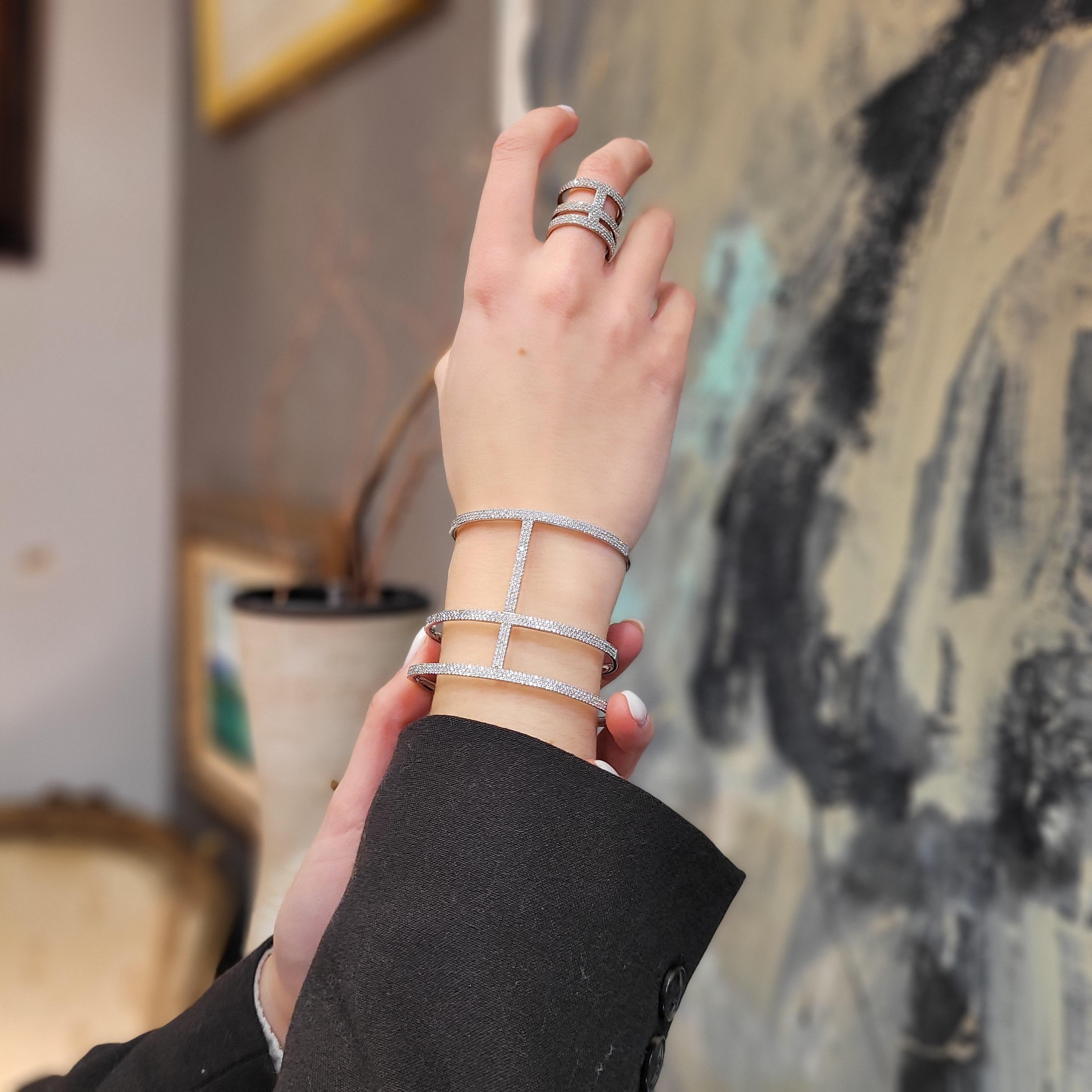 Bracciale in argento sterling e pavé di zirconi, Guiot de Bourg Parigi Francia in vendita 6