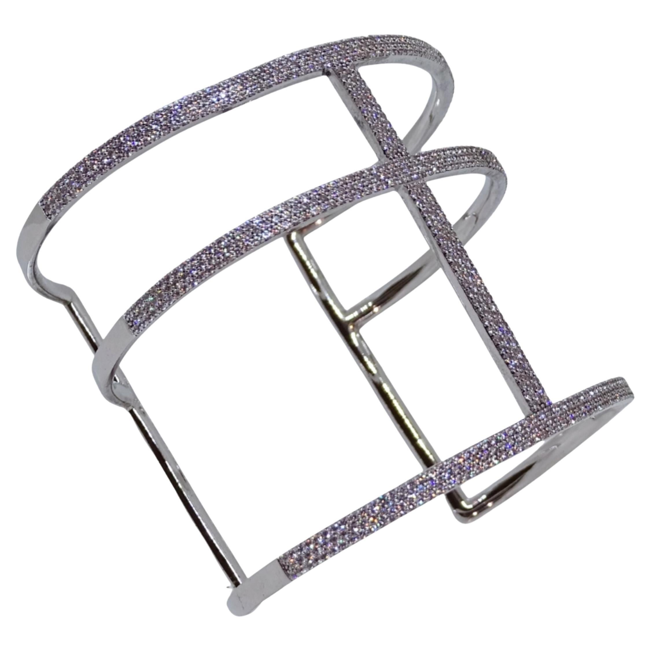 Bracciale in argento sterling e pavé di zirconi, Guiot de Bourg Parigi Francia in vendita