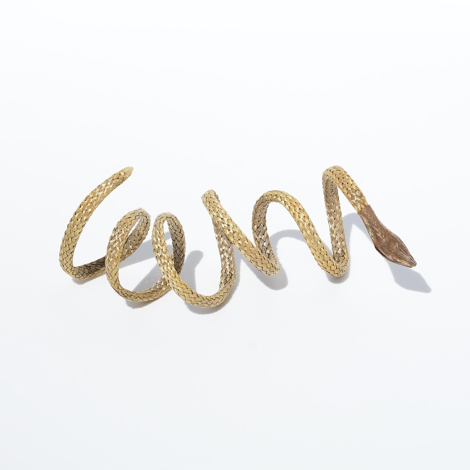 Classical Roman Bracelet in the shape of an Articulated Snake, Gilded Brass, Late 19th C. For Sale
