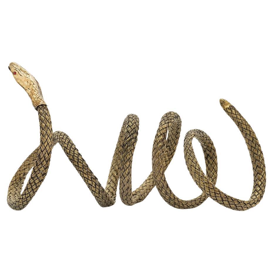 Bracelet in the shape of an Articulated Snake, Gilded Brass, Late 19th C. For Sale