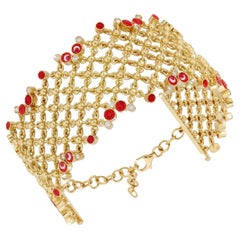 Bracelet in Yellow Gold with White Diamonds and Micromosaic